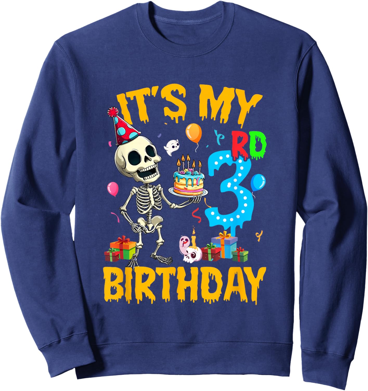 It's My 3Rd Birthday Party Halloween Skeleton Birthday Kids Sweatshirt - Sweatshirt | Navy