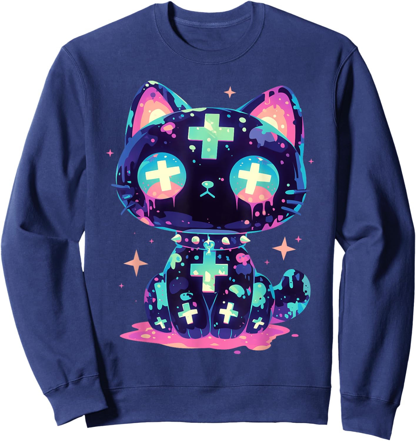 Cute Goth Cat Kawaii Gothic Outfit Cute E-Girl Grunge Sweatshirt - Sweatshirt | Navy