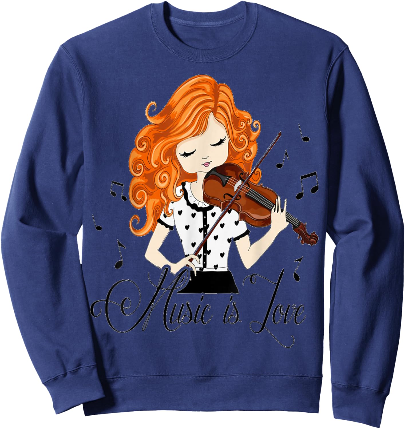 Violoniste Fille Dessin Animé Musique Classique Folk Sweatshirt - Sweatshirt | Navy