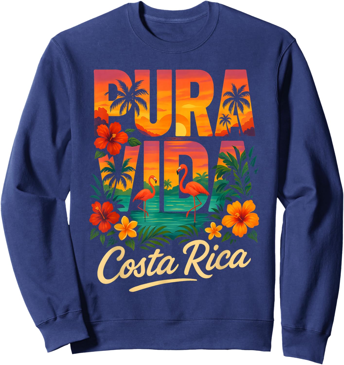 Pura Vida Costa Rica Sunset Flamingos Sweatshirt - Sweatshirt | Navy