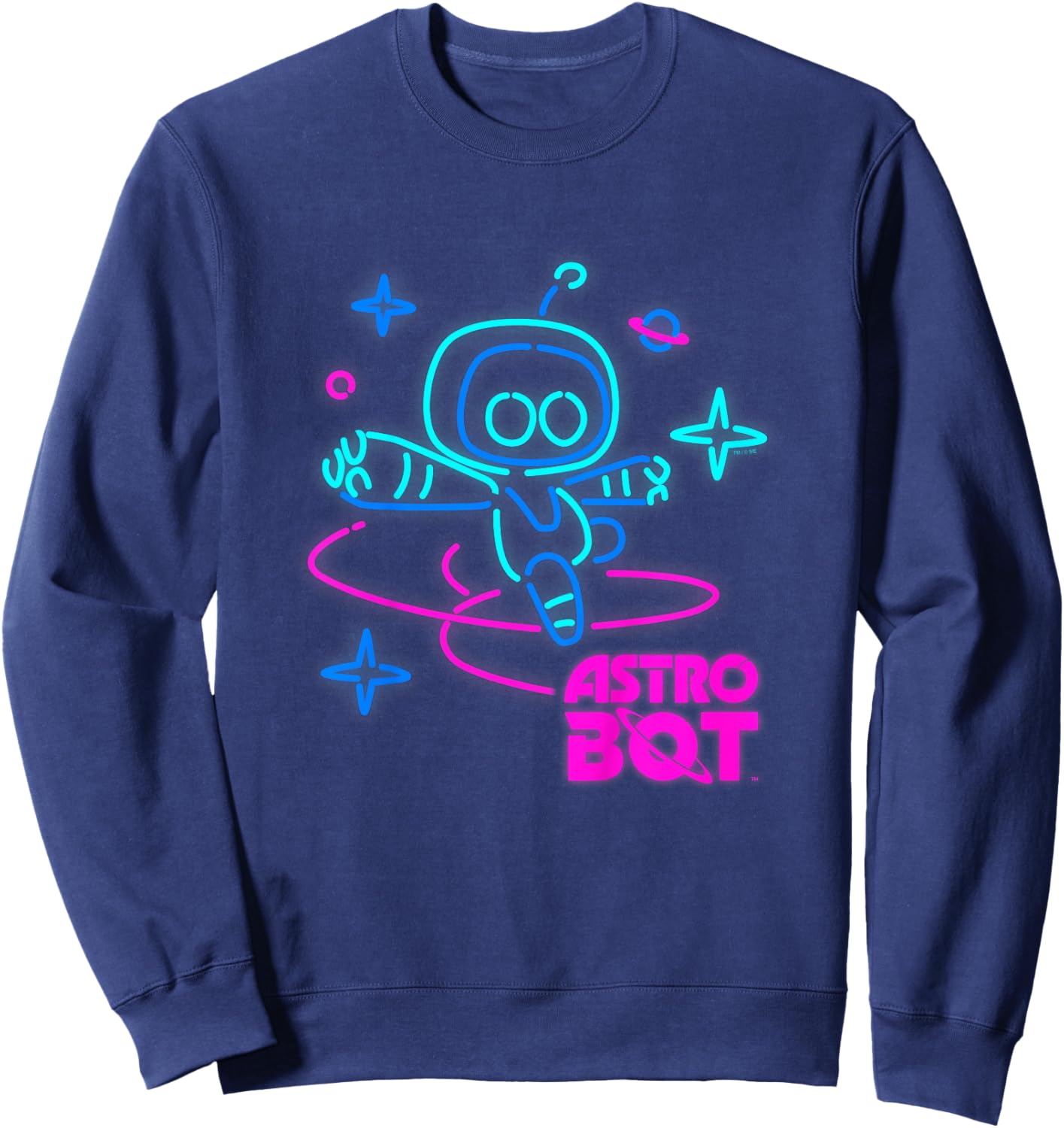 Kids Astro Bot Rescue Mission Jumping Neon Video Game Sweatshirt - Sweatshirt | Navy