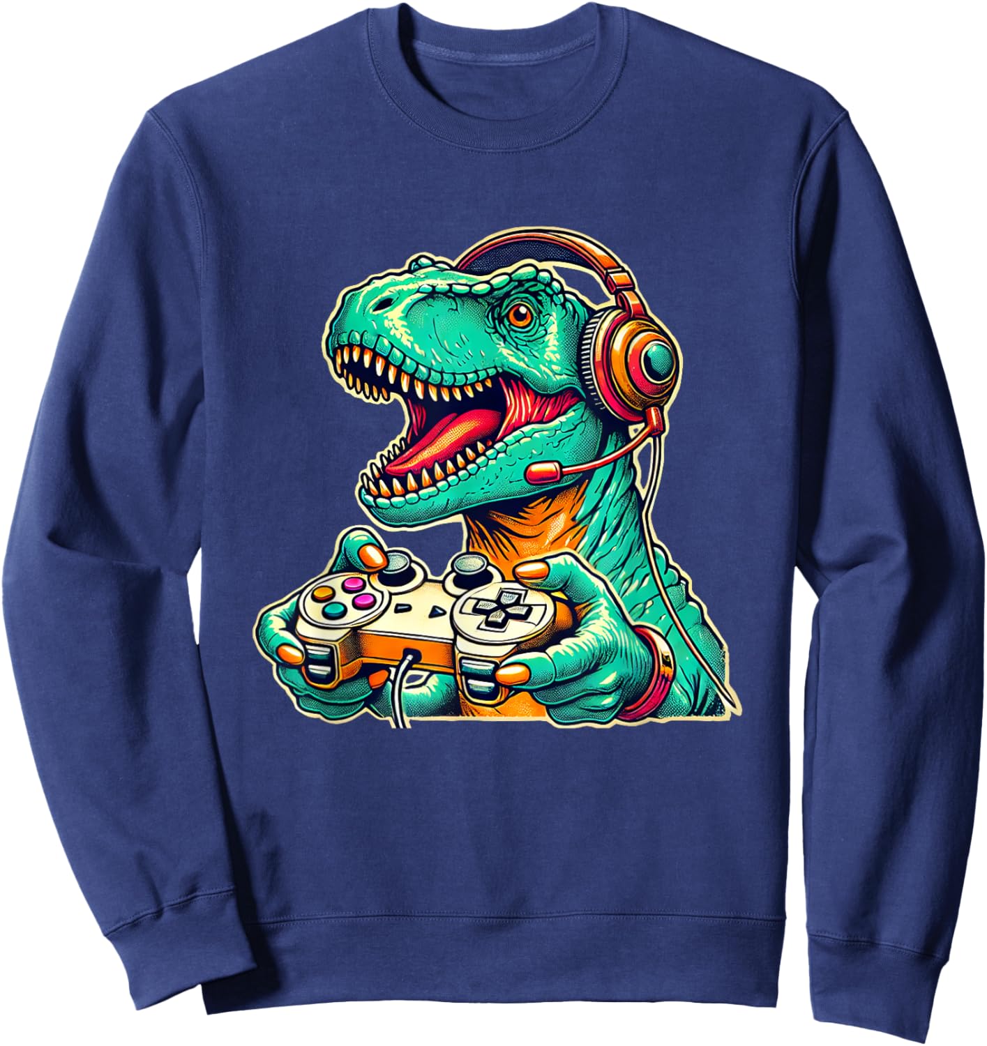Cool Gamer Dino T-Rex Gamer Dinosaur Gaming Sweatshirt - Sweatshirt | Navy