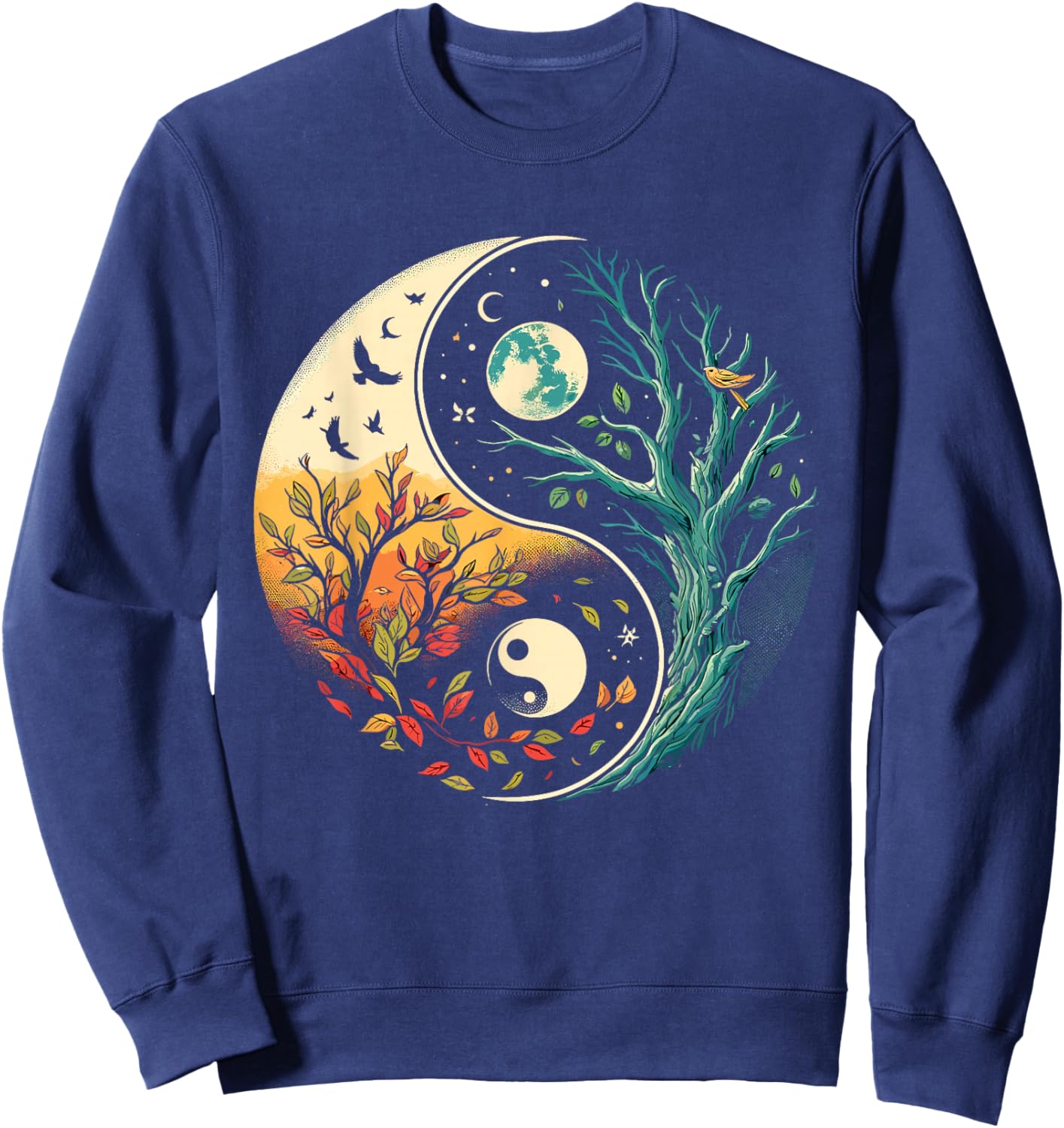 Yin Yang Tree Japanese Buddhist Zen Sweatshirt - Sweatshirt | Navy