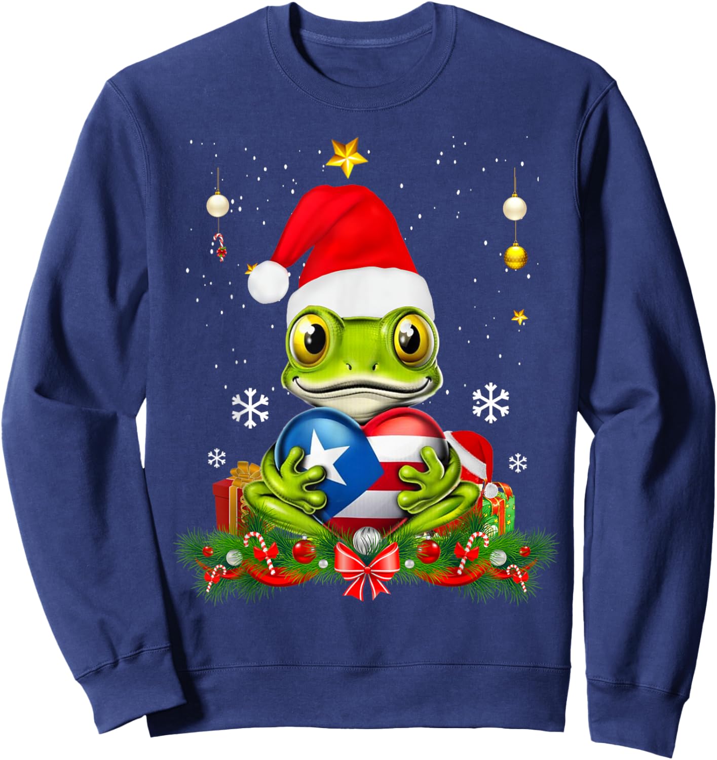 Patriotic Puerto Rico Flag Frog Tree Christmas Puero Rican Sweatshirt - Sweatshirt | Navy