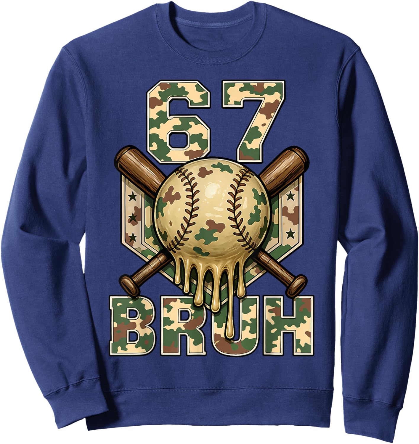 67 Bruh Baseball Home Plate Camo Ice Cream Drip Six Seven Sweatshirt - Sweatshirt | Navy