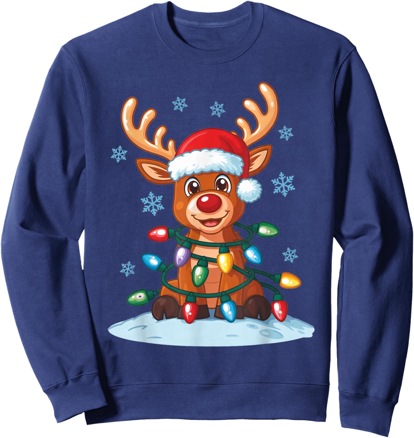 Merry Christmas Reindeer Fairy Lights Santa Sweatshirt - Sweatshirt | Navy