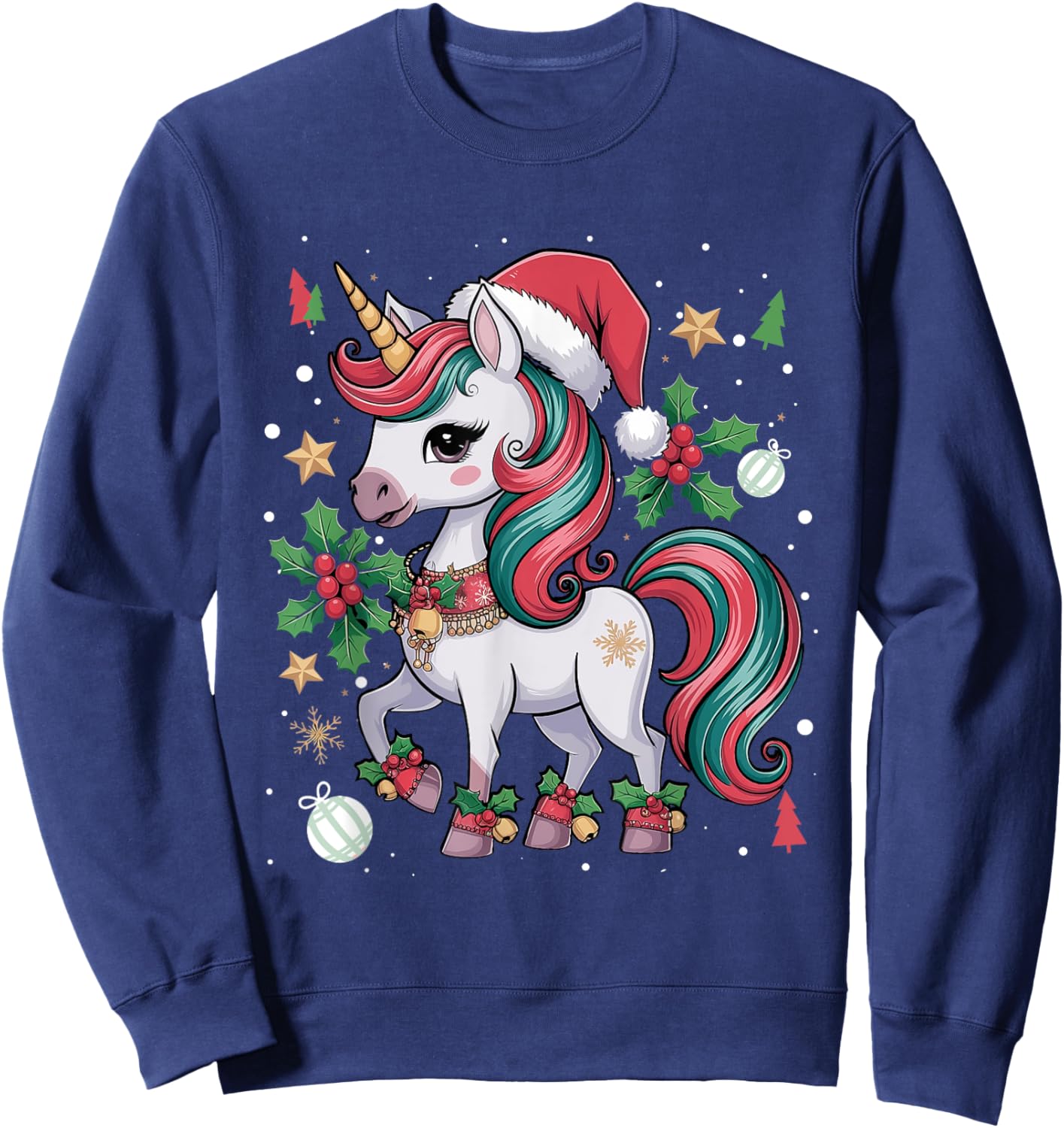 Merry Christmas Unicorn Girls Kid Toddler Xmas Unicorn Santa Sweatshirt - Sweatshirt | Navy