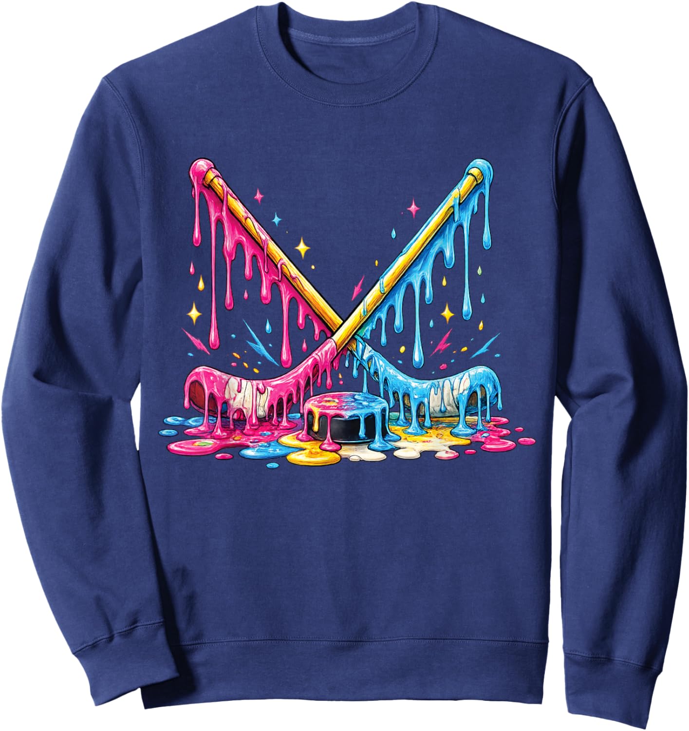 Hockey Ice Cream Drip Lax Boys Helmet Stick Sweatshirt - Sweatshirt | Navy