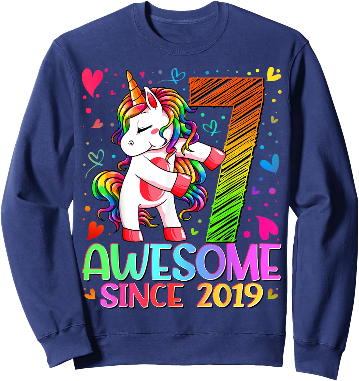 7th Birthday Shirt Girl 7 Year Old Gifts 7 Birthday Girl Sweatshirt - Sweatshirt | Navy