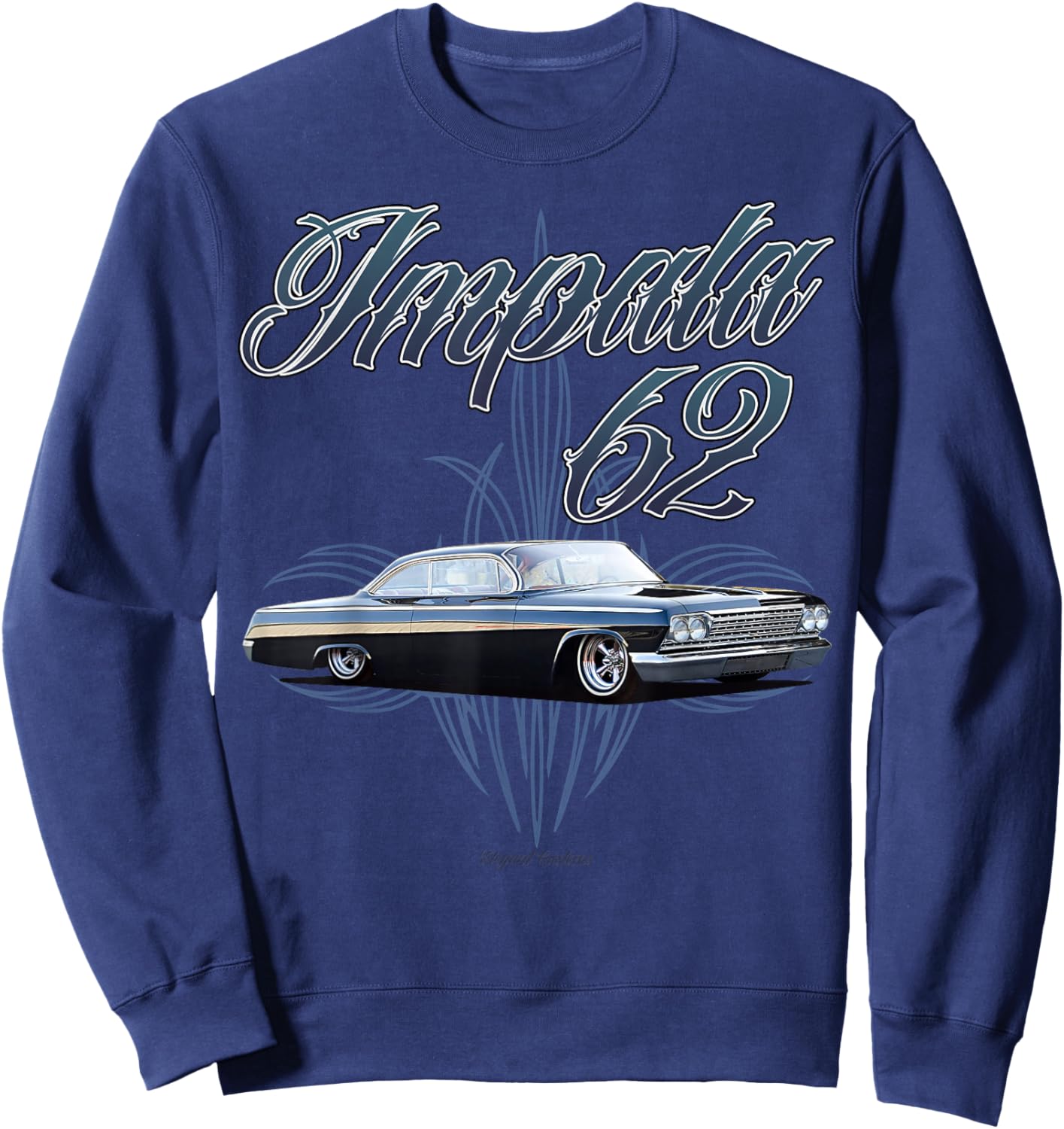 1962 Impala w text Low Rider Kustom Lead Sled Hot Rod Muscle Sweatshirt - Sweatshirt | Navy