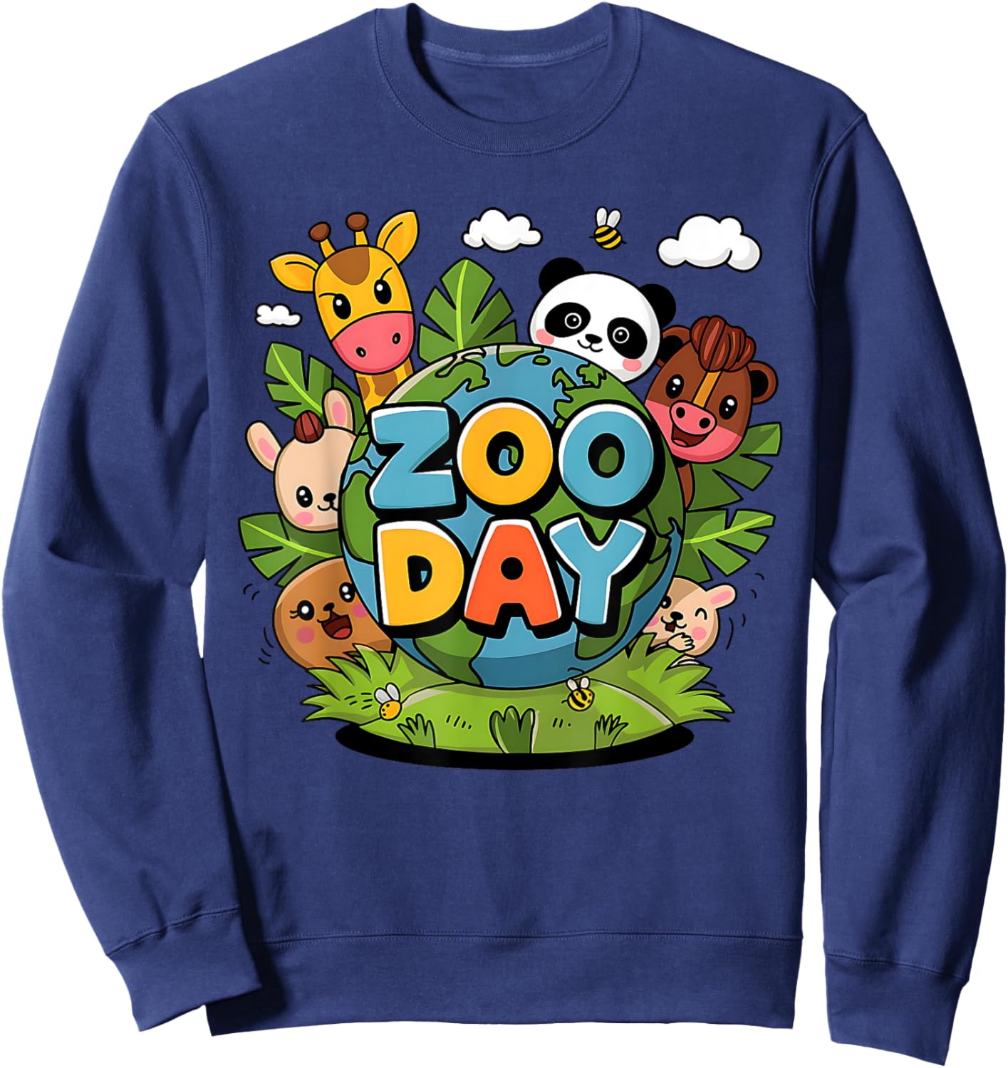 Men Women Kids Fun Zoo Day Wildlife Party Cute Animals Earth Sweatshirt - Sweatshirt | Navy