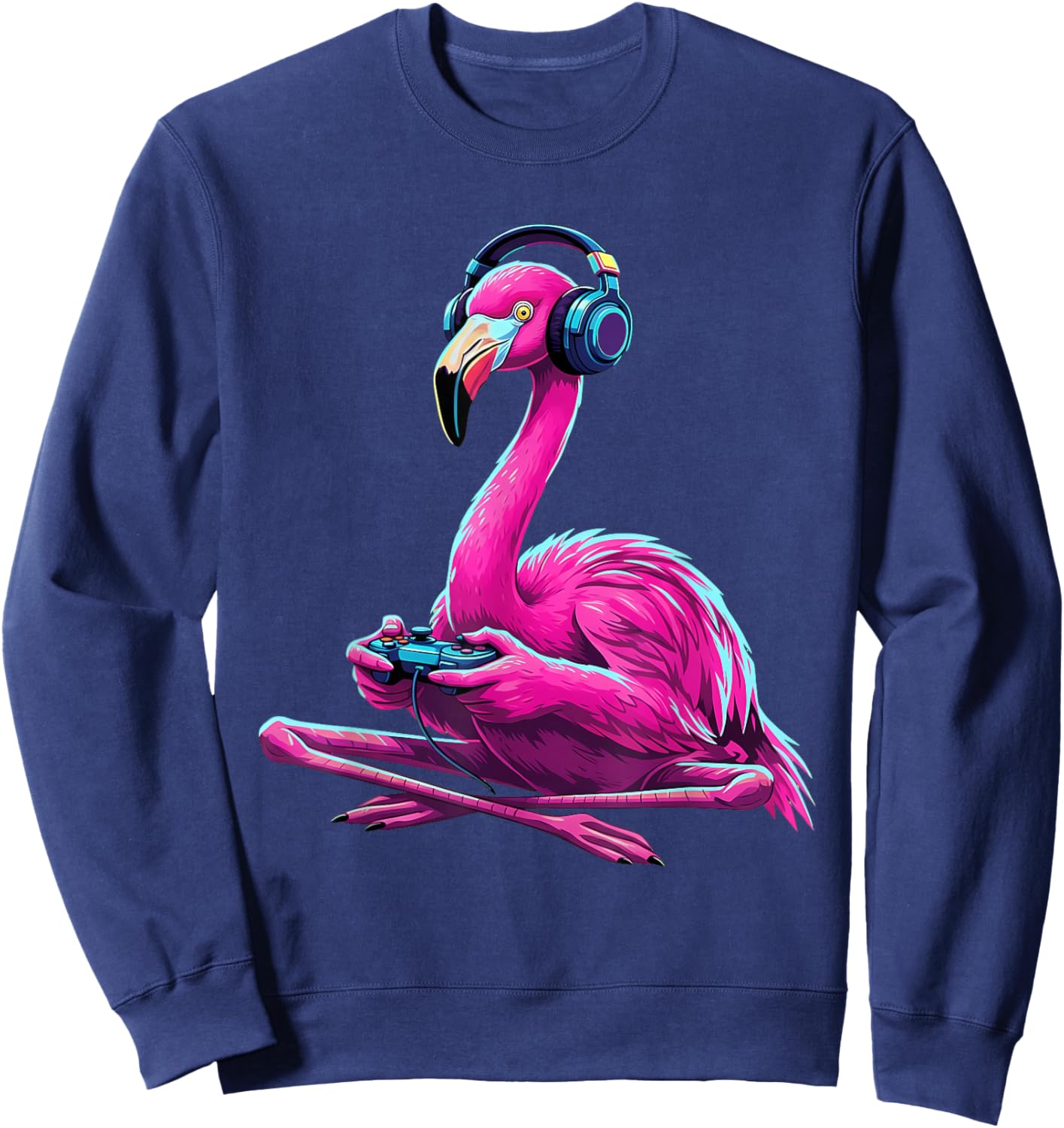 Flamingo Gaming Animal Video Games Funny Flamingo Sweatshirt - Sweatshirt | Navy