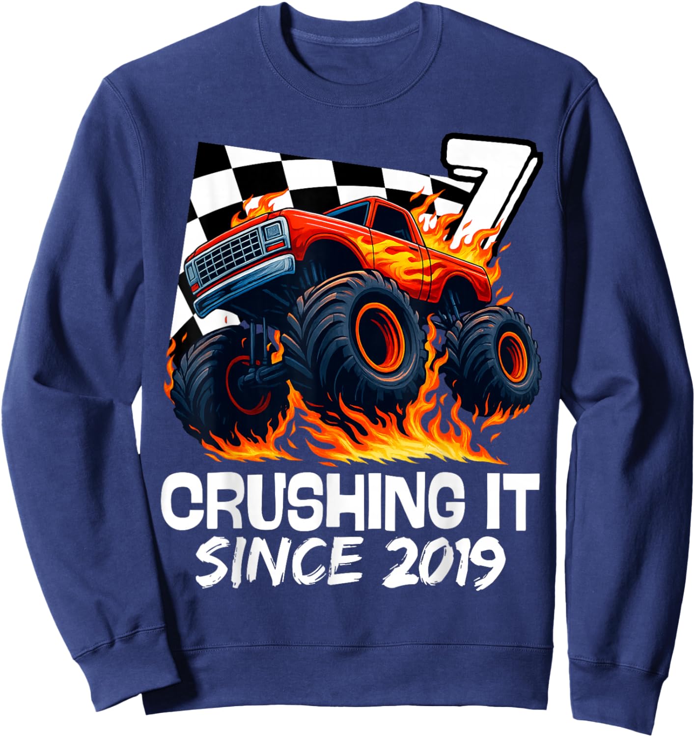 Birthday Monster Truck 7 Year Old Boys 7th Party Born 2019 Sweatshirt - Sweatshirt | Navy