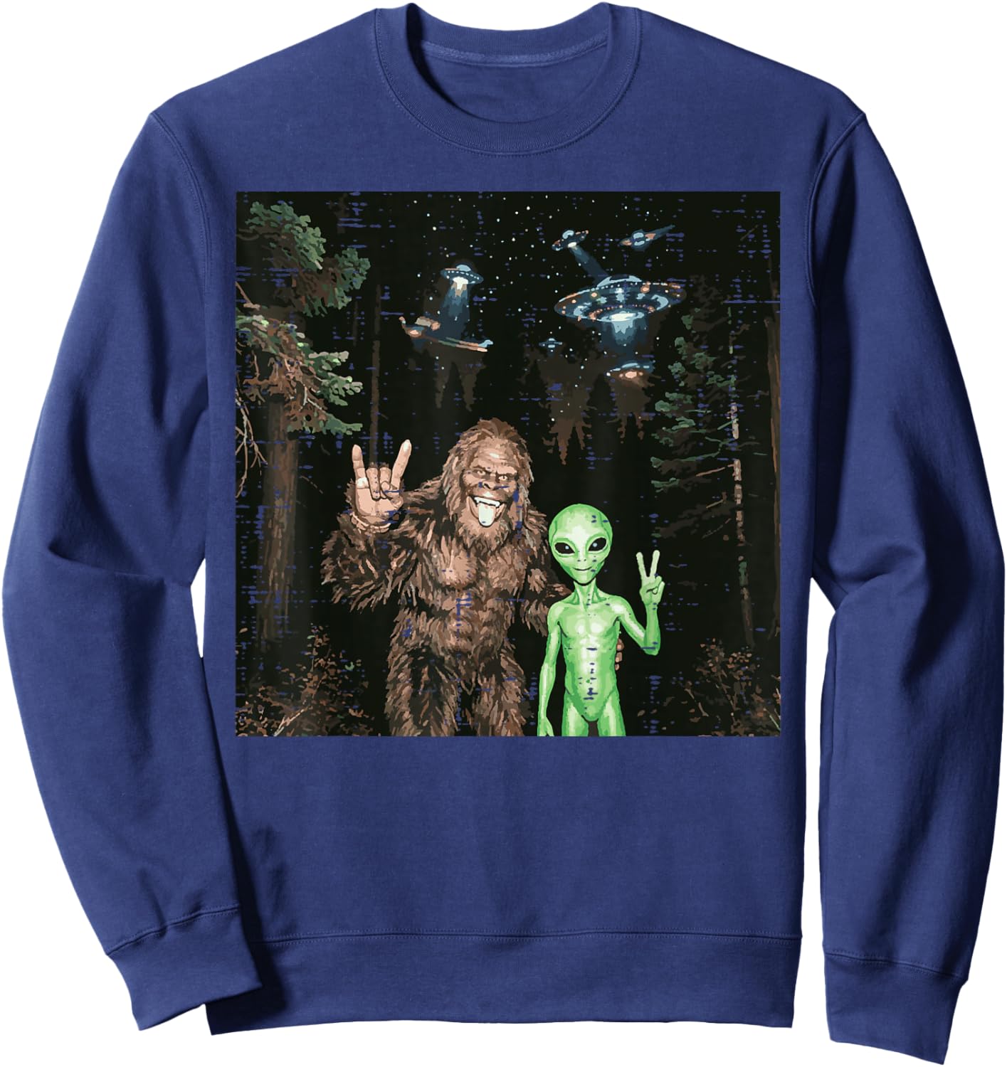 Bigfoot Alien UFO Selfie Funny Sasquatch Meme Men Women Kid Sweatshirt - Sweatshirt | Navy