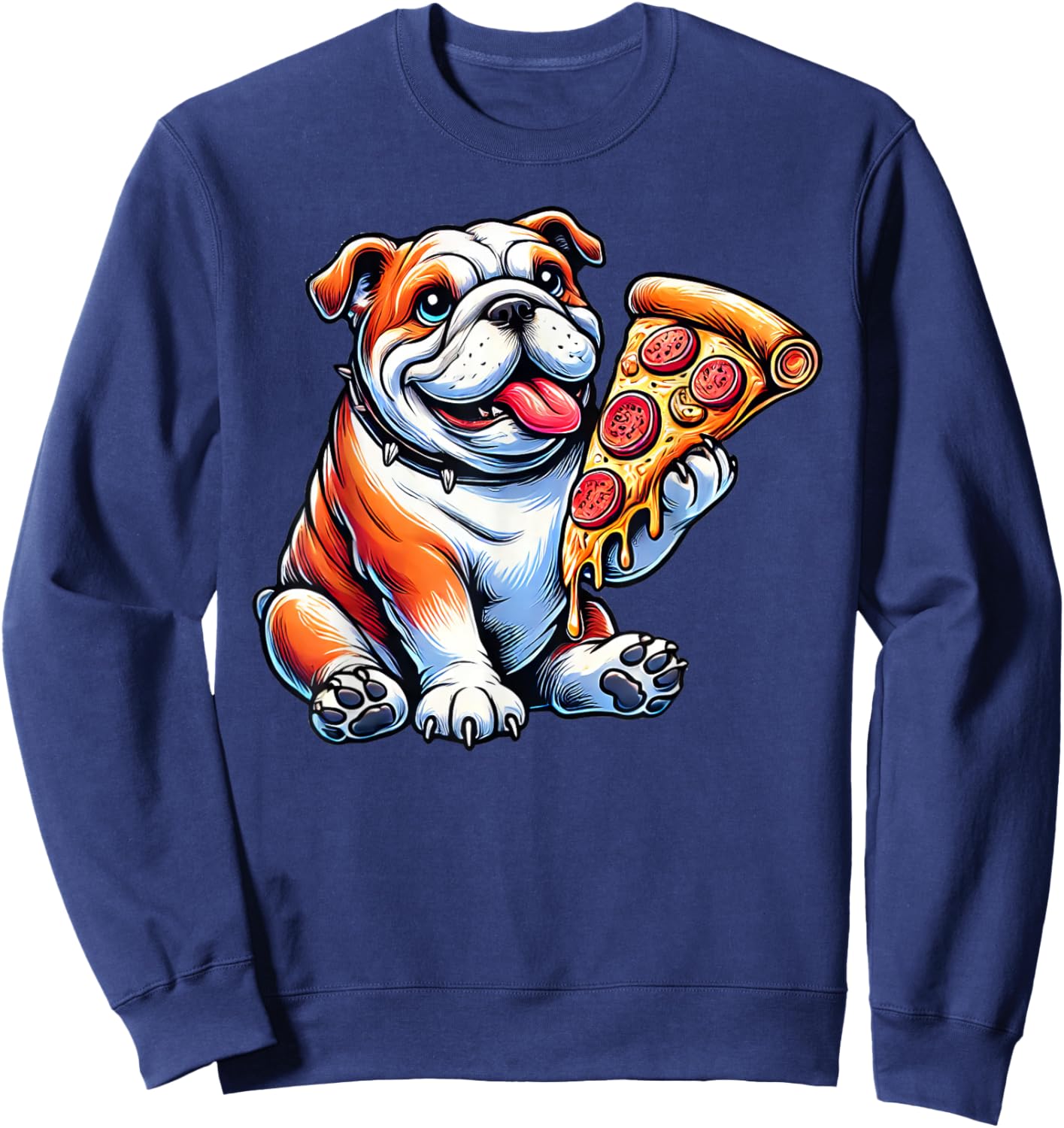 Cute English Bulldog Dog Eating Pizza Sweatshirt - Sweatshirt | Navy