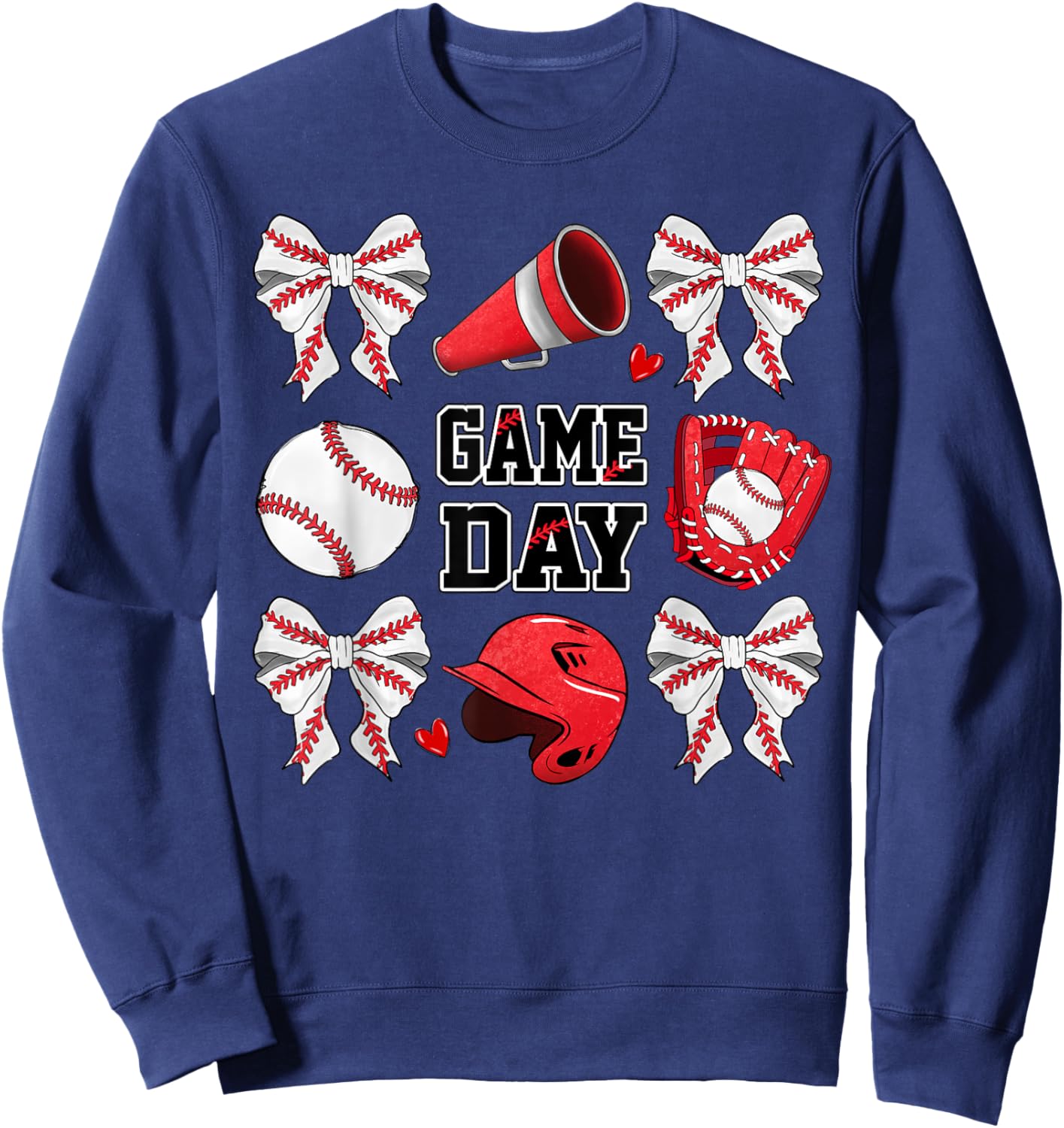 Game Day Baseball Bow Coquette Funny Baseball Lovers Sweatshirt - Sweatshirt | Navy