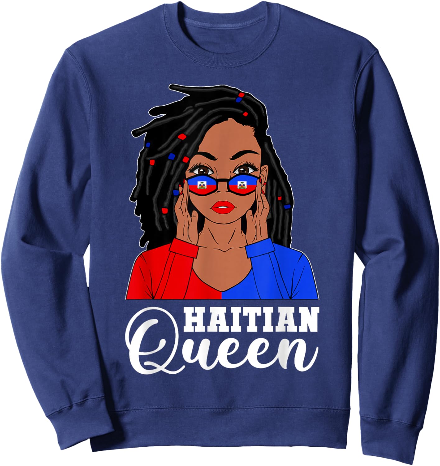 Loc'd Hair Haitian Girl Black Woman Haiti Haitian Queen Sweatshirt - Sweatshirt | Navy