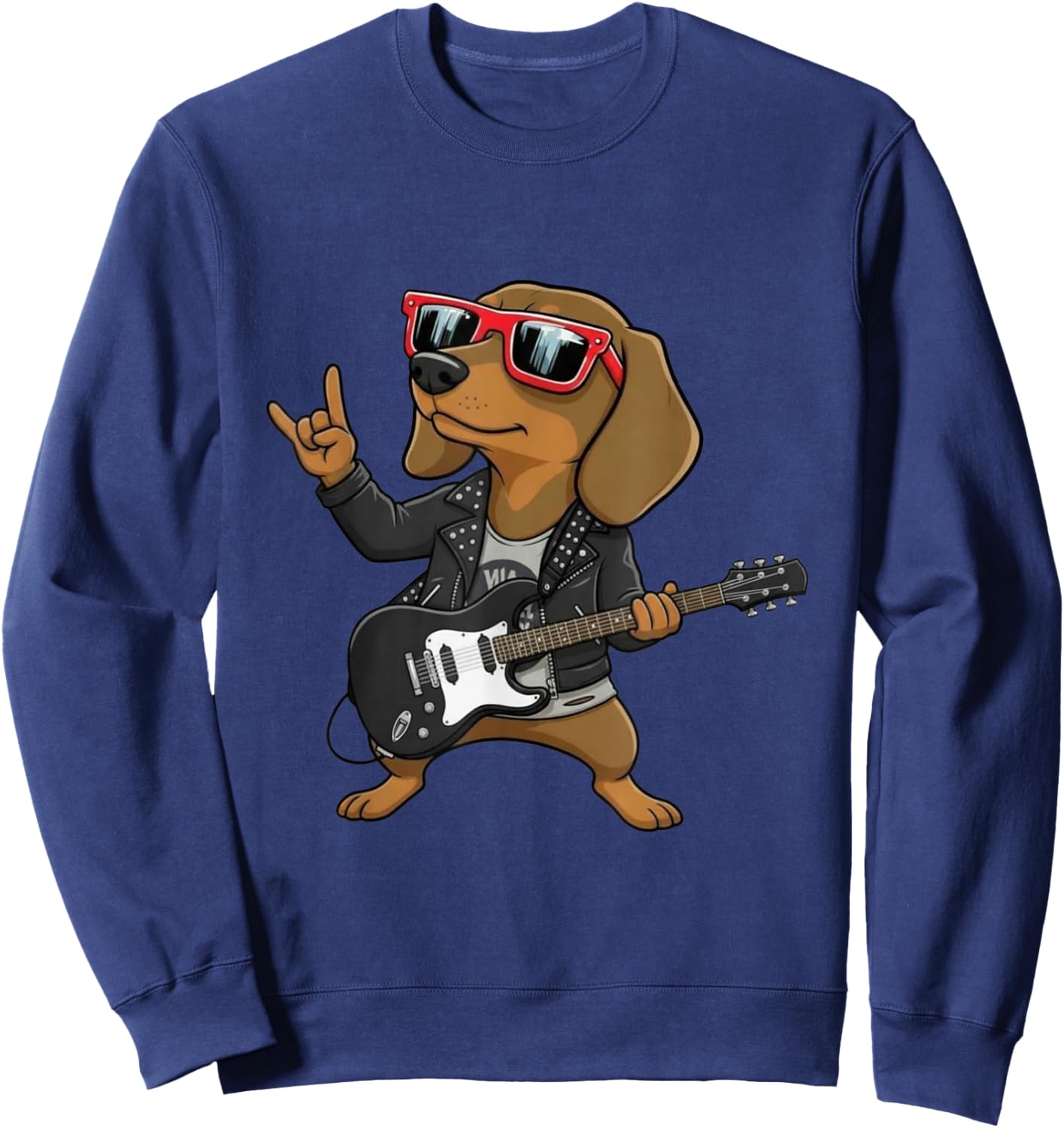Dachshund Dog Playing Bass Guitar Guitarist Rocker Pose Cool Sweatshirt - Sweatshirt | Navy