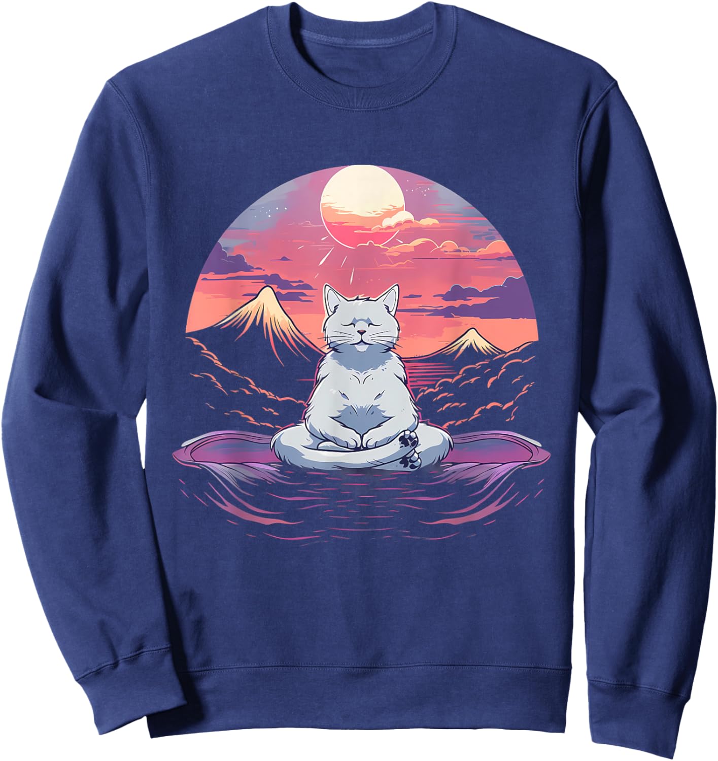 Cat Meditation Nature Buddhist Zen Buddha Hindu Yoga Men Women Kids Sweatshirt - Sweatshirt | Navy