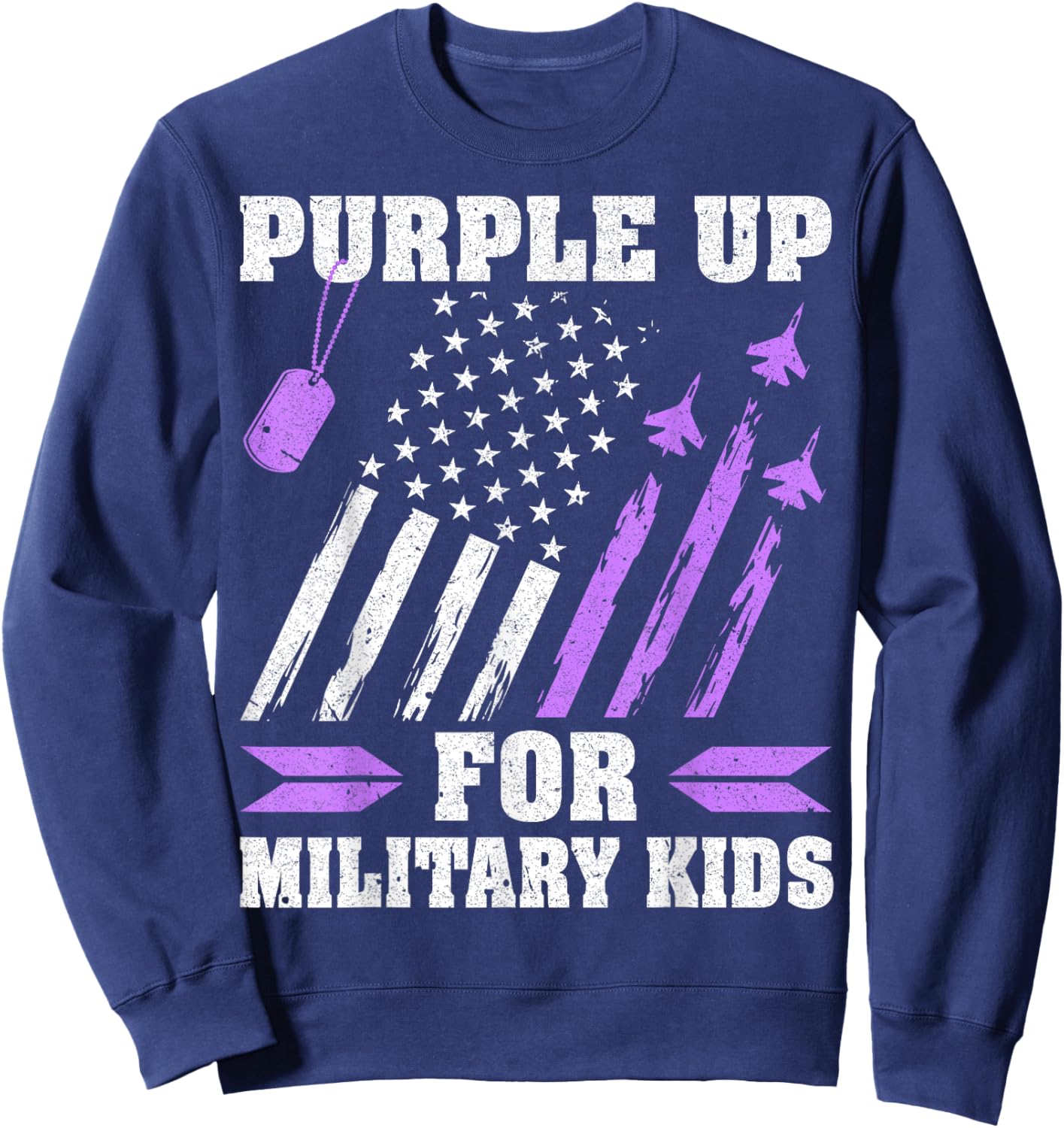 Purple Up for Military Kids Military Child Month USA Flag Sweatshirt - Sweatshirt | Navy