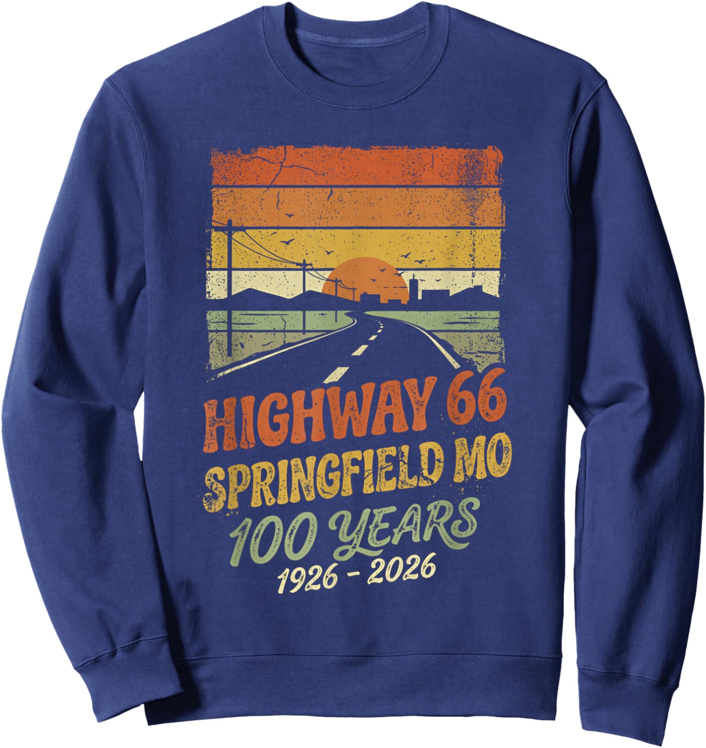 Vintage Highway 66 Springfield MO 100 Years Centennial Sweatshirt - Sweatshirt | Navy