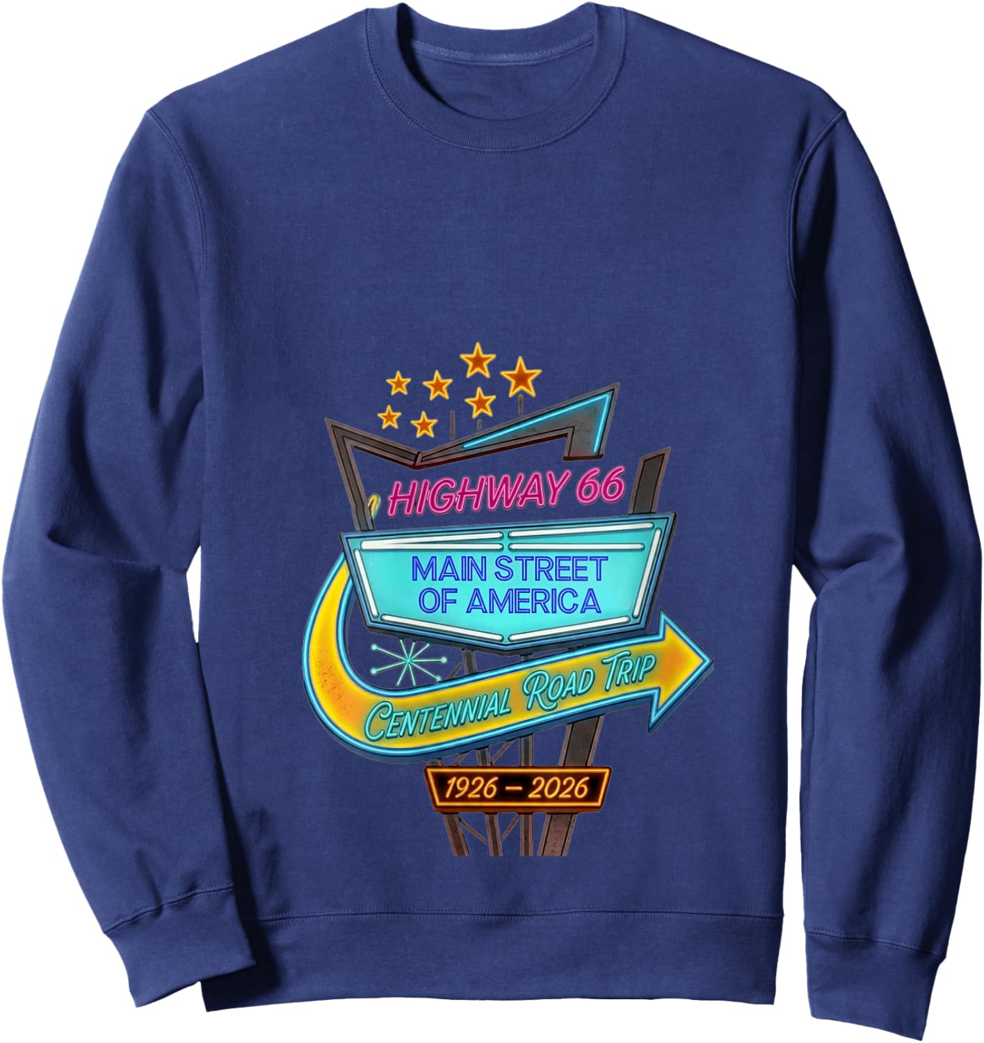 Women's Highway 66 Centennial Road Trip Main Street of America Sign V-Neck Sweatshirt - Sweatshirt | Navy