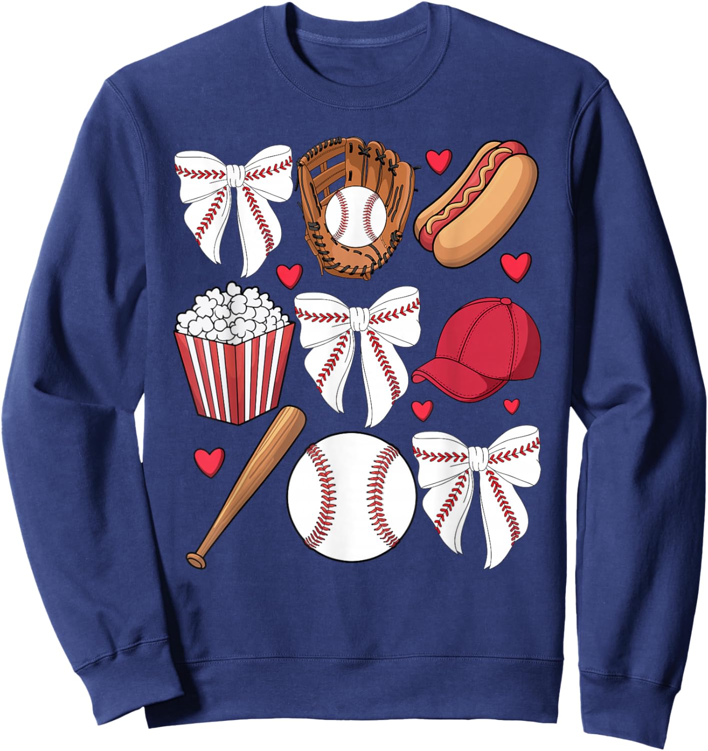 Baseball Coquette Bow Women Girls Baseball Cheer Mom Mama Sweatshirt - Sweatshirt | Navy