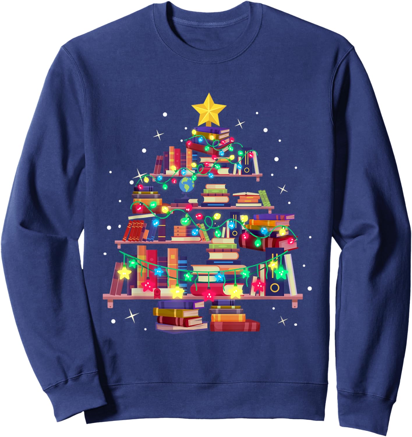 Christmas Library Tree Love reading books nerd Teacher Sweatshirt - Sweatshirt | Navy