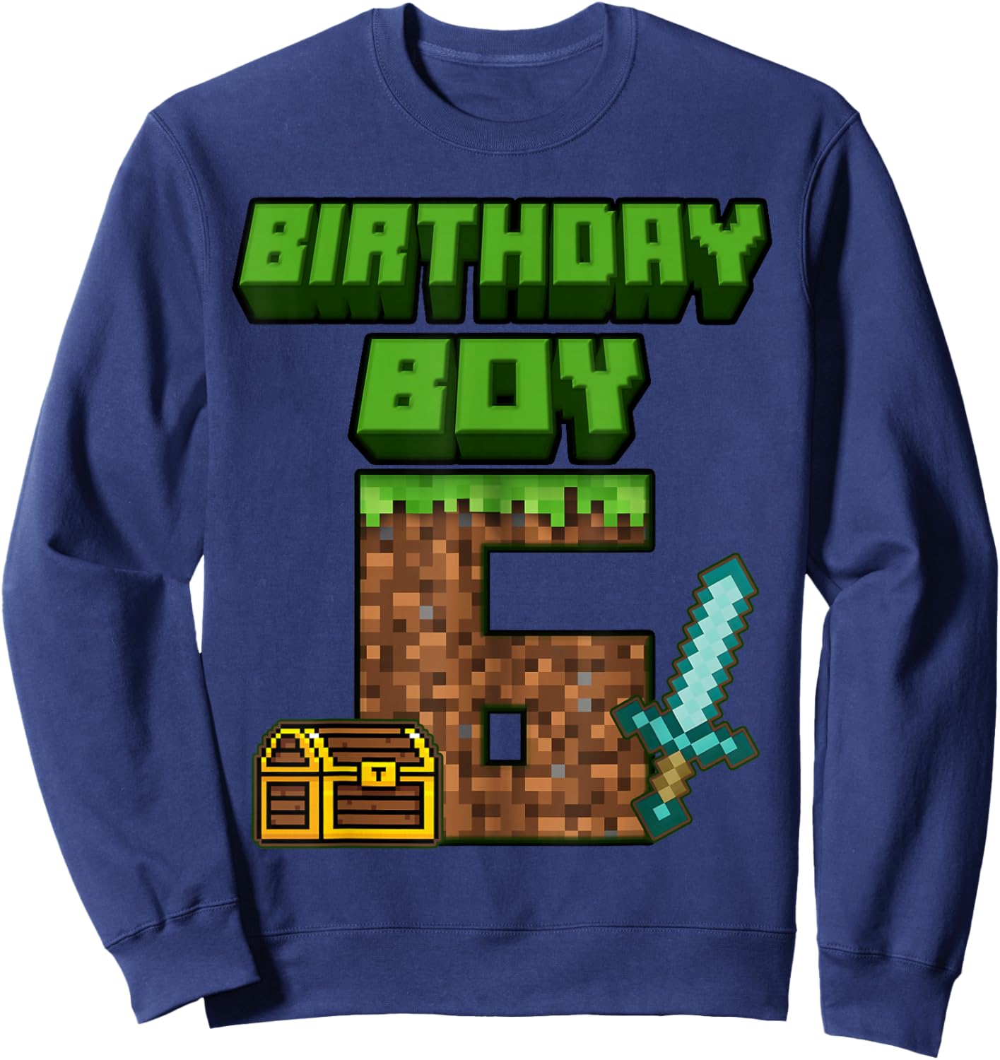 6th Birthday Boy 6 Years Old Gamer Pixel Birthday Boys Sweatshirt - Sweatshirt | Navy