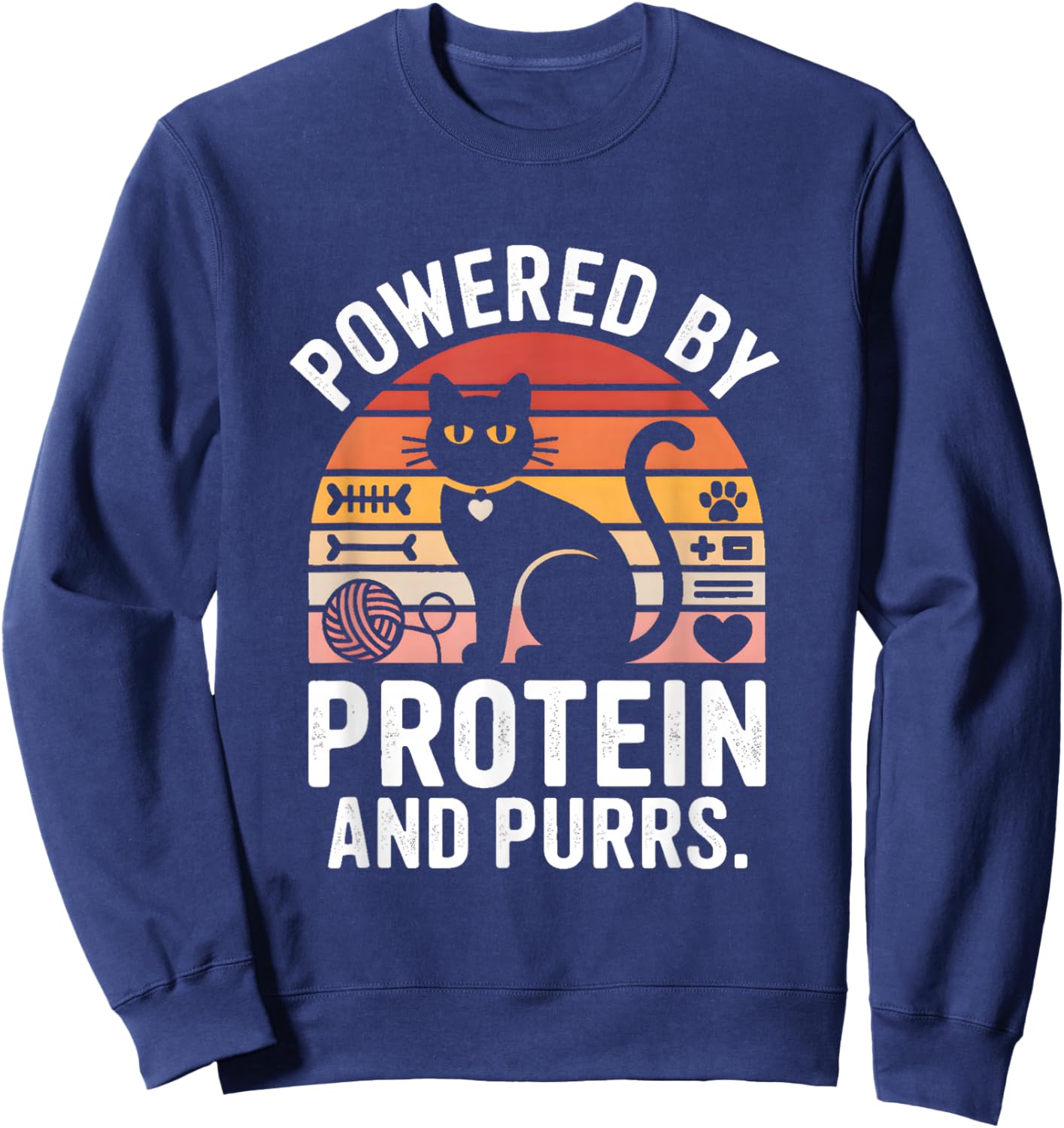 Powered by Protein and Purrs Funny Cat Fitness Sweatshirt - Sweatshirt | Navy