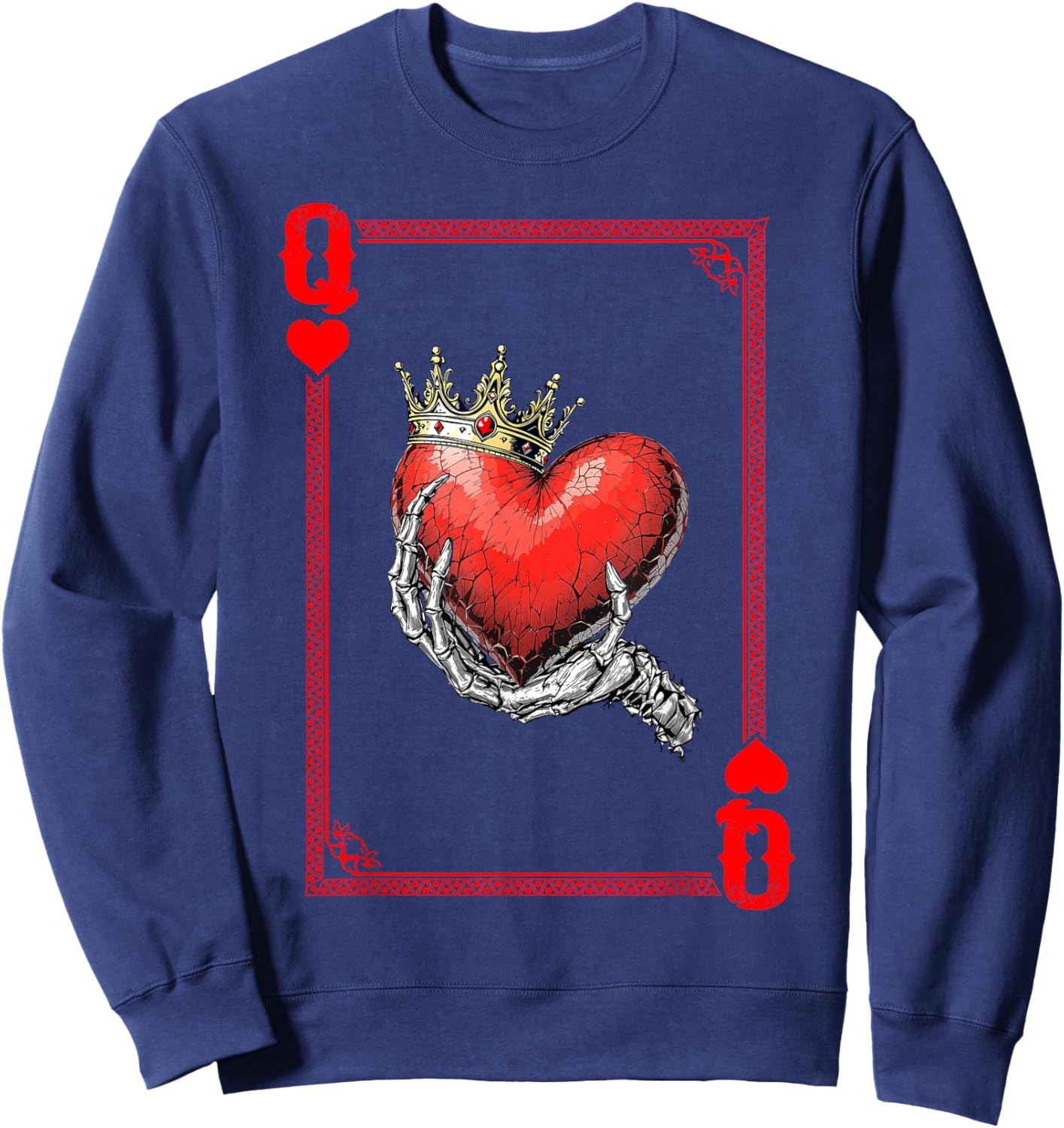 Queen King Of Hearts Playing Card Couple Matching Valentine Sweatshirt - Sweatshirt | Navy