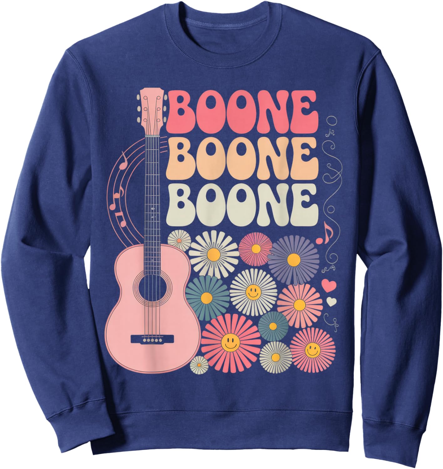 Boone Guitar Lover Floral Vibes Music Enthusiast Sweatshirt - Sweatshirt | Navy
