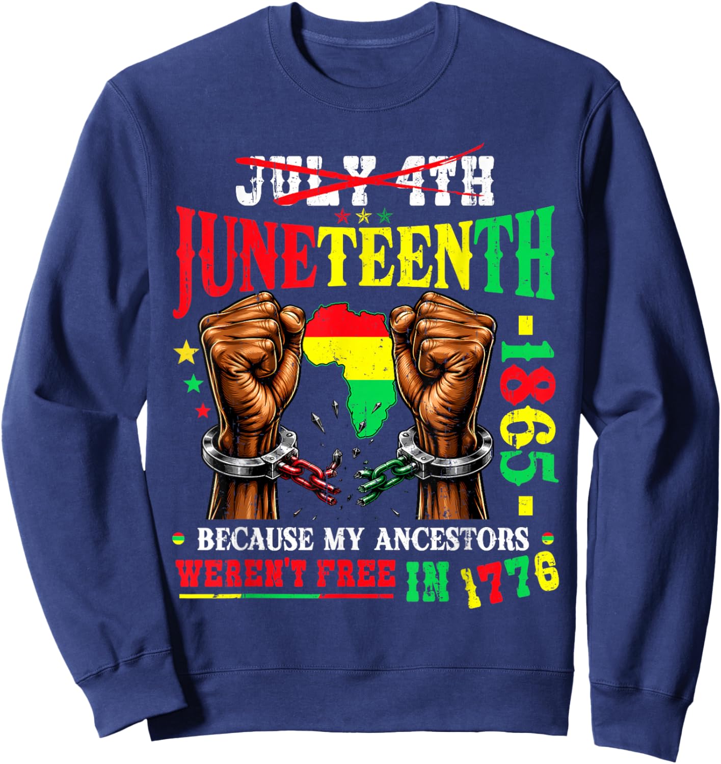 Juneteenth 1865 Afro African American 4th of July Men Women Sweatshirt - Sweatshirt | Navy