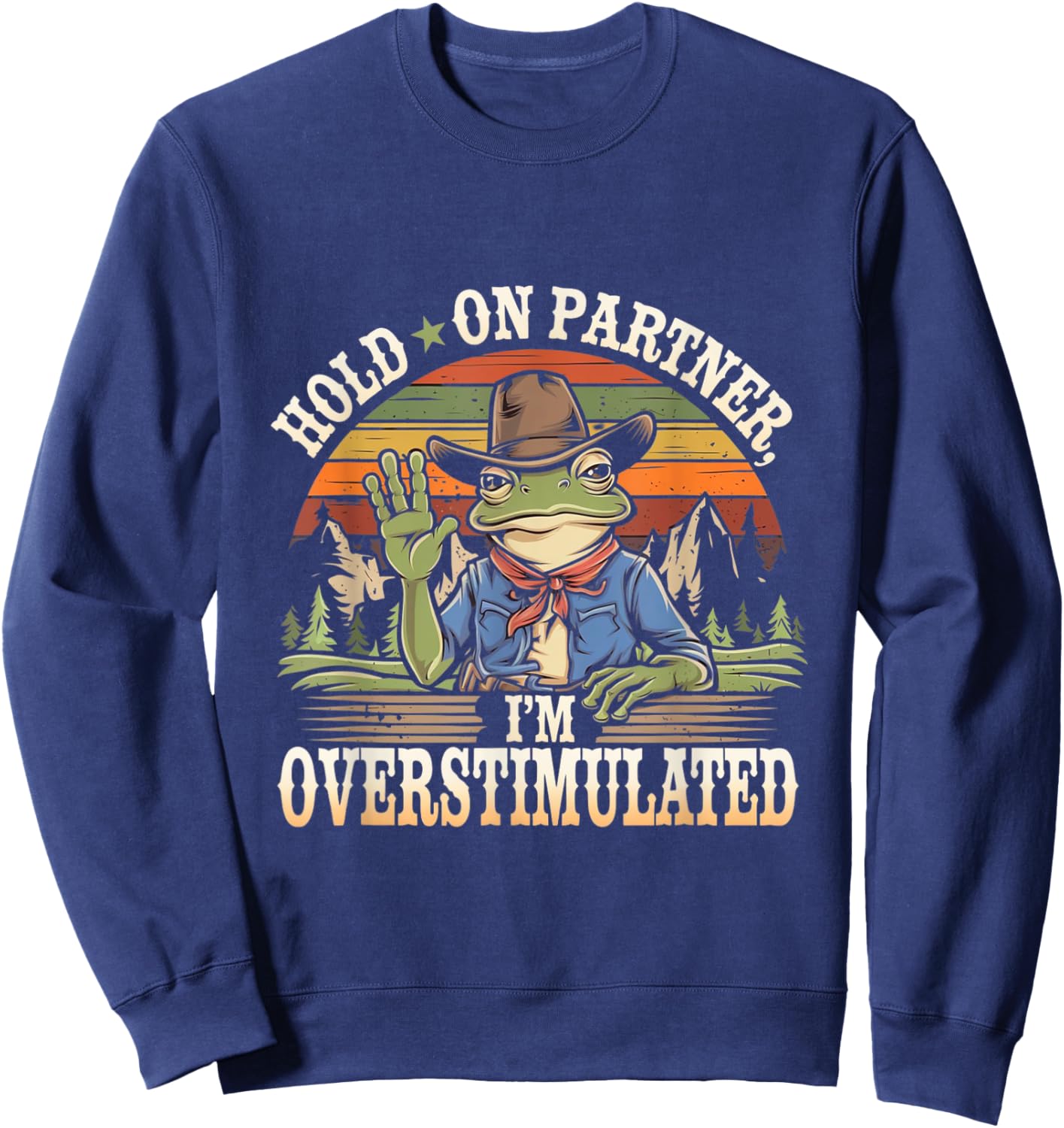 Hold on Partner, I'm Overstimulated Funny Quote Sweatshirt - Sweatshirt | Navy