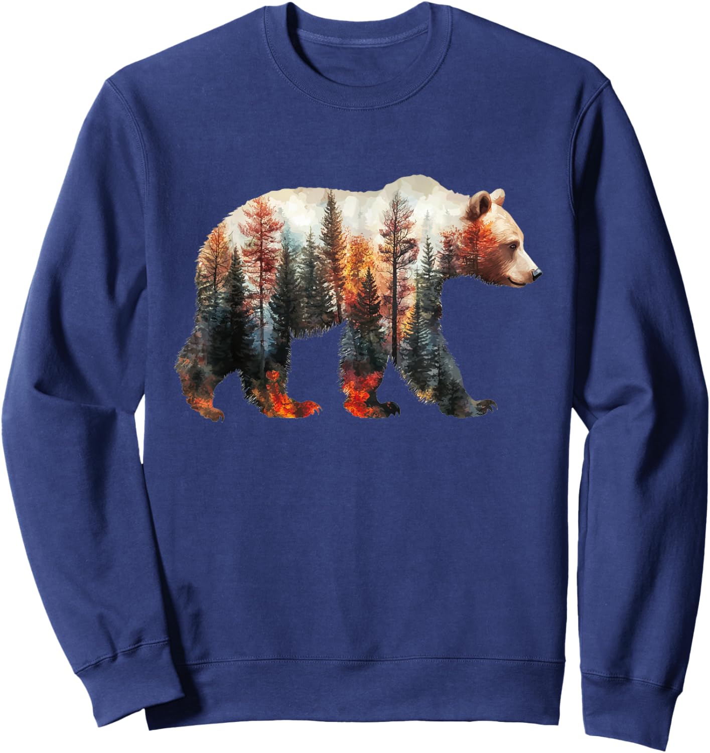 Bear Forest Mountains Trees Nature Sunset Outdoor Graphic Sweatshirt - Sweatshirt | Navy
