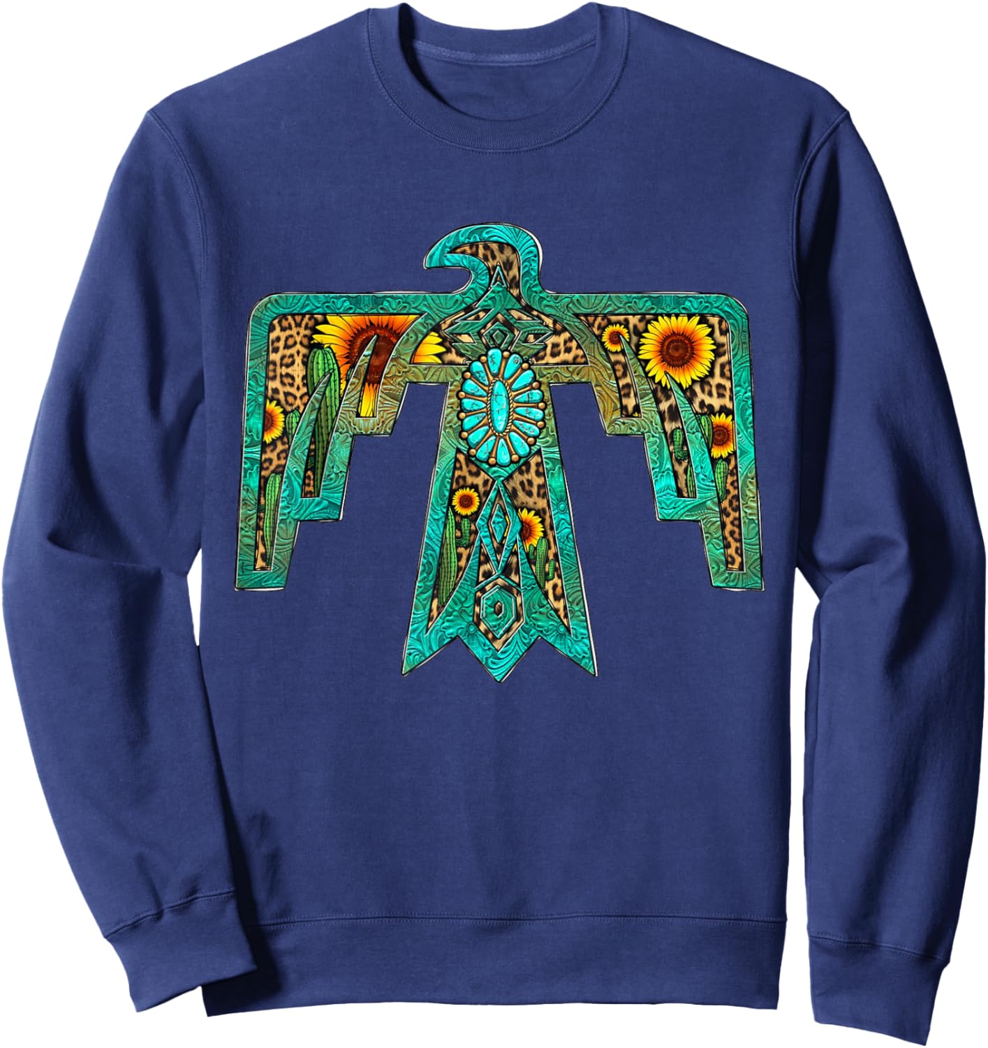 Western Southern Native American Thunderbird Sunflowers Sweatshirt - Sweatshirt | Navy