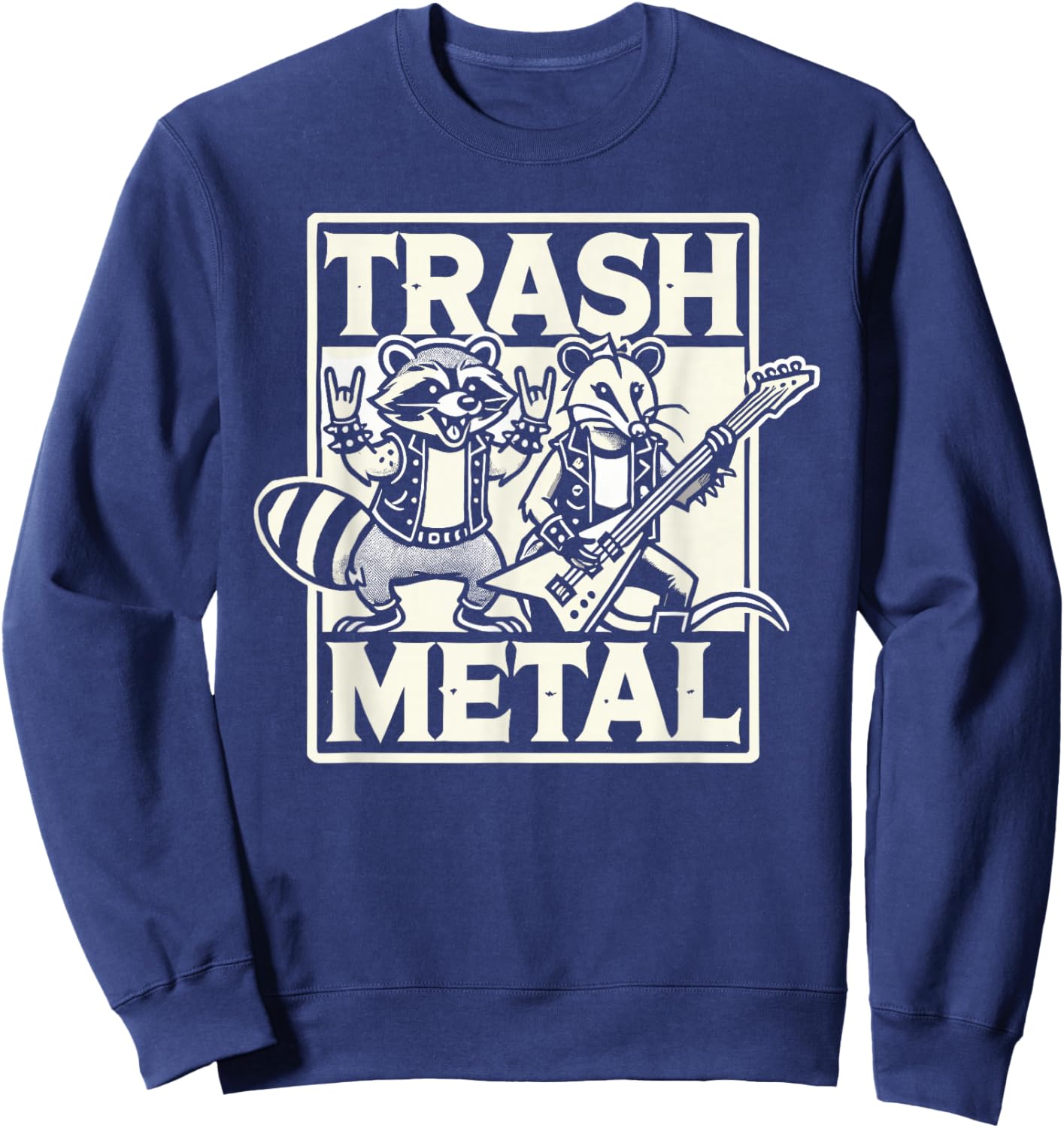 Trash Metal Funny Opossum Raccoon Band Sweatshirt - Sweatshirt | Navy