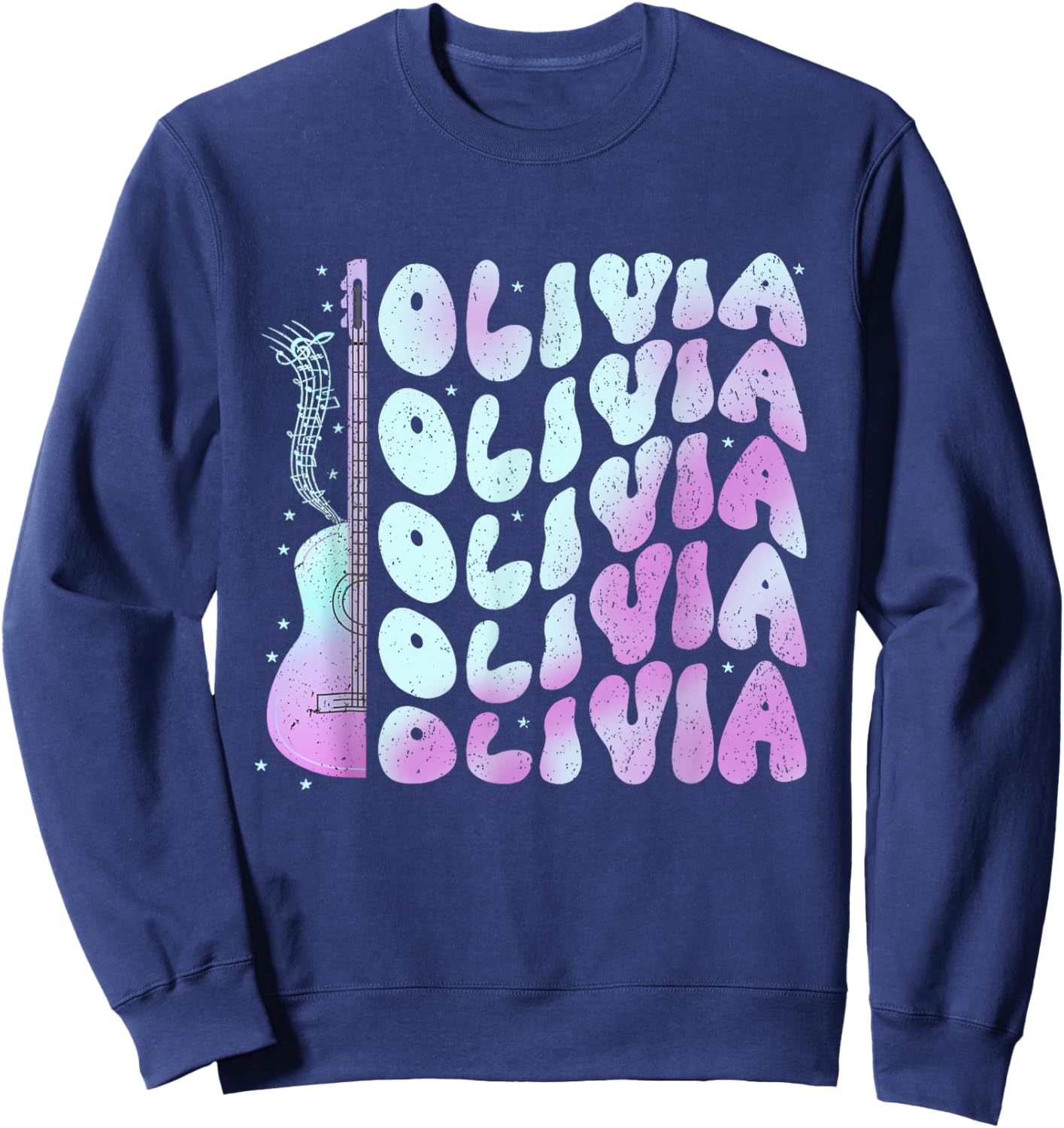 Girl Retro Olivia First Name Personalized Groovy 80's Sweatshirt - Sweatshirt | Navy