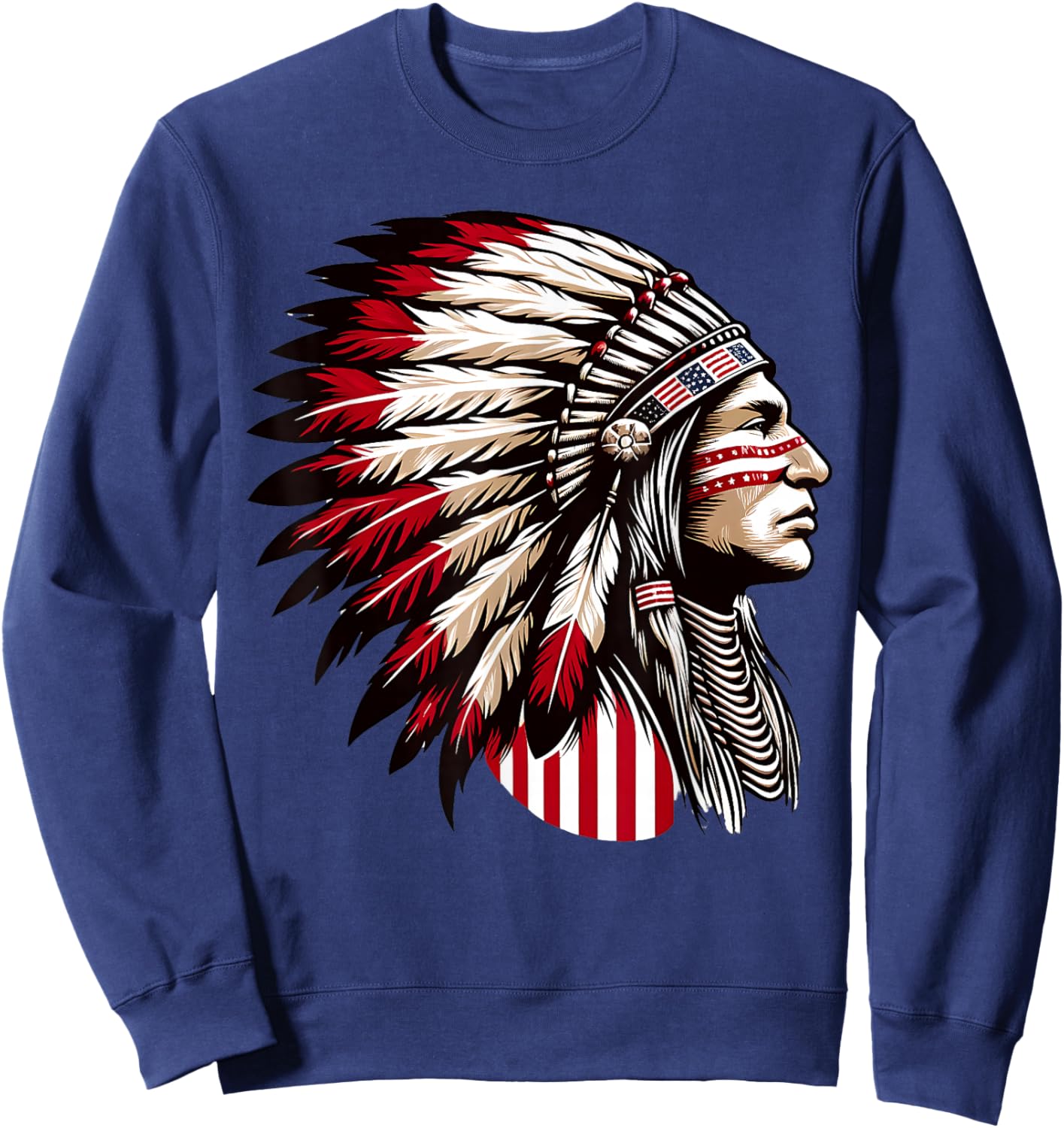 Native American Indian, Headdress Chief Ancestors Native Sweatshirt - Sweatshirt | Navy