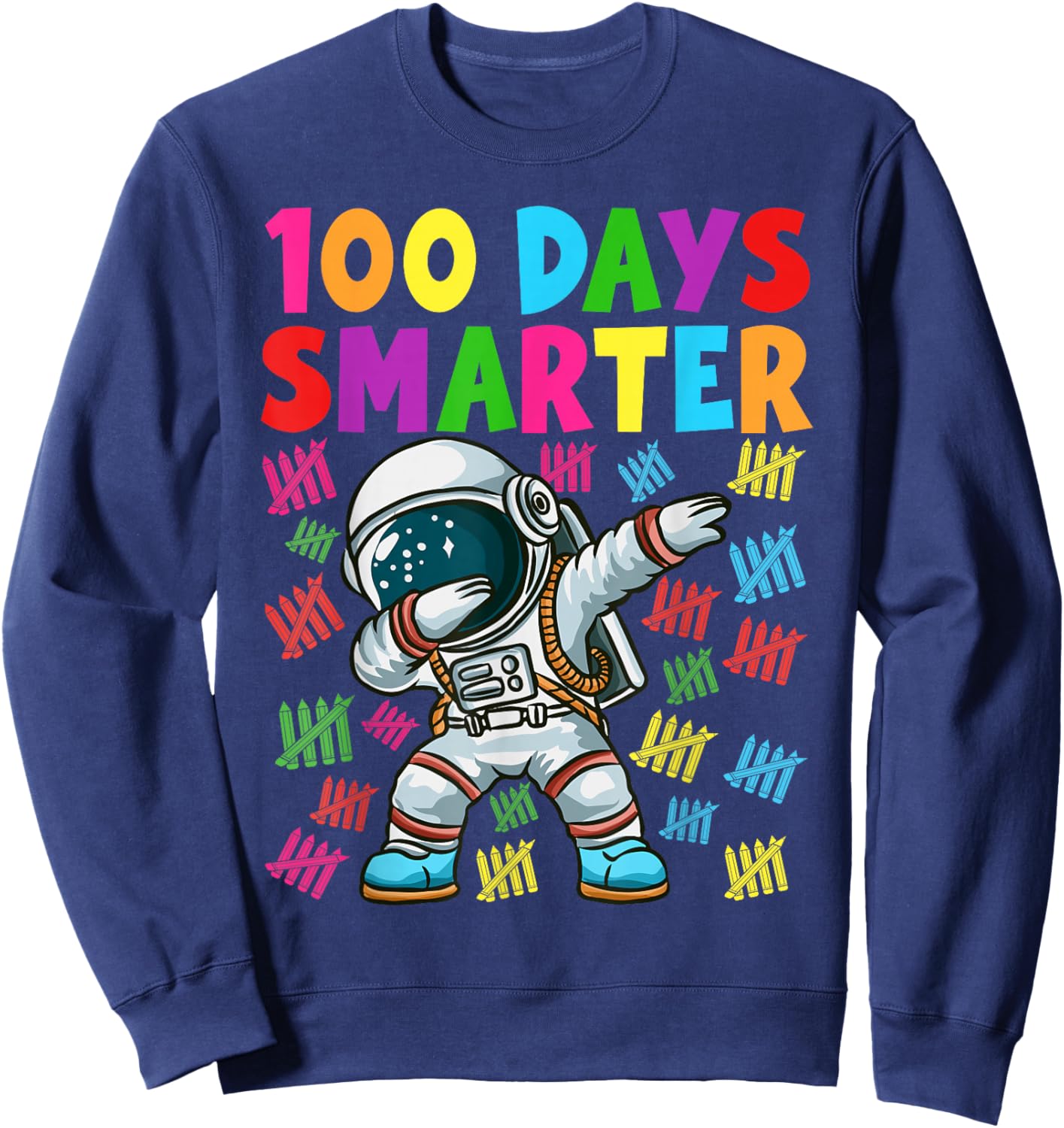 100 Days Smarter 100th Day of School Dabbing Space Kids Sweatshirt - Sweatshirt | Navy