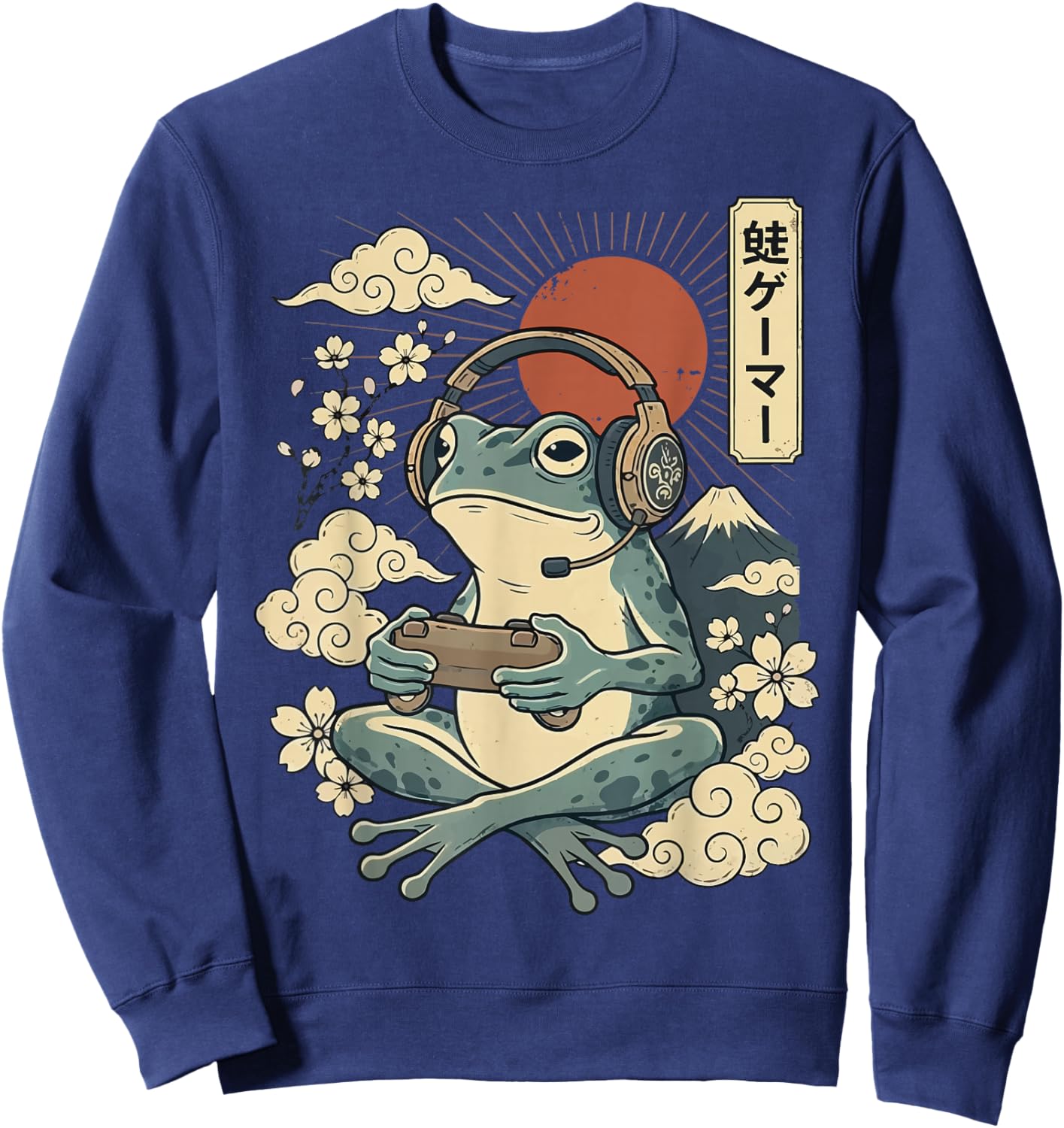 Japanese Gamer Frog Japan Anime Gaming Sweatshirt - Sweatshirt | Navy