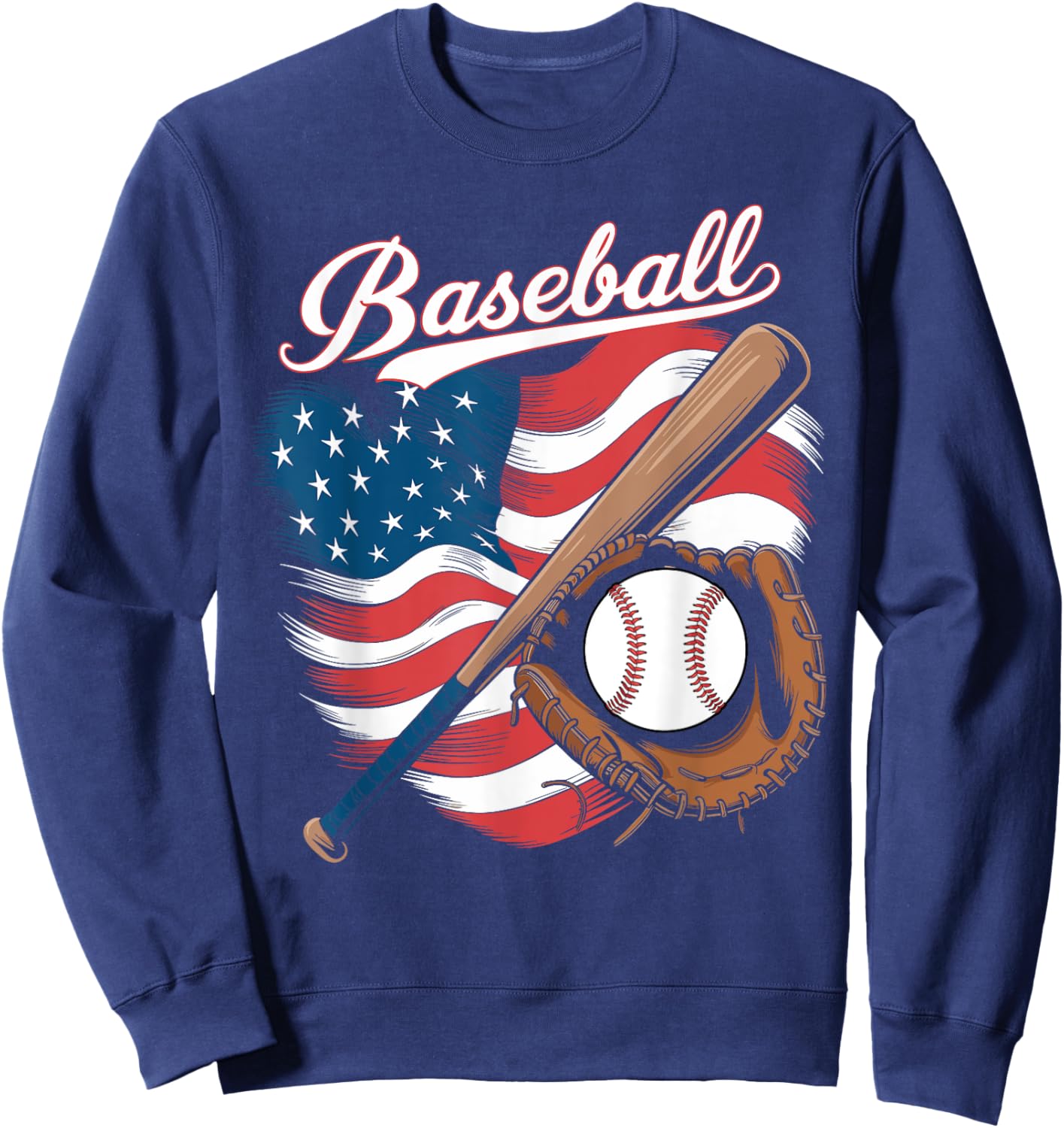 American Flag Baseball Player Bat Fan Catcher Pitcher USA Sweatshirt - Sweatshirt | Navy