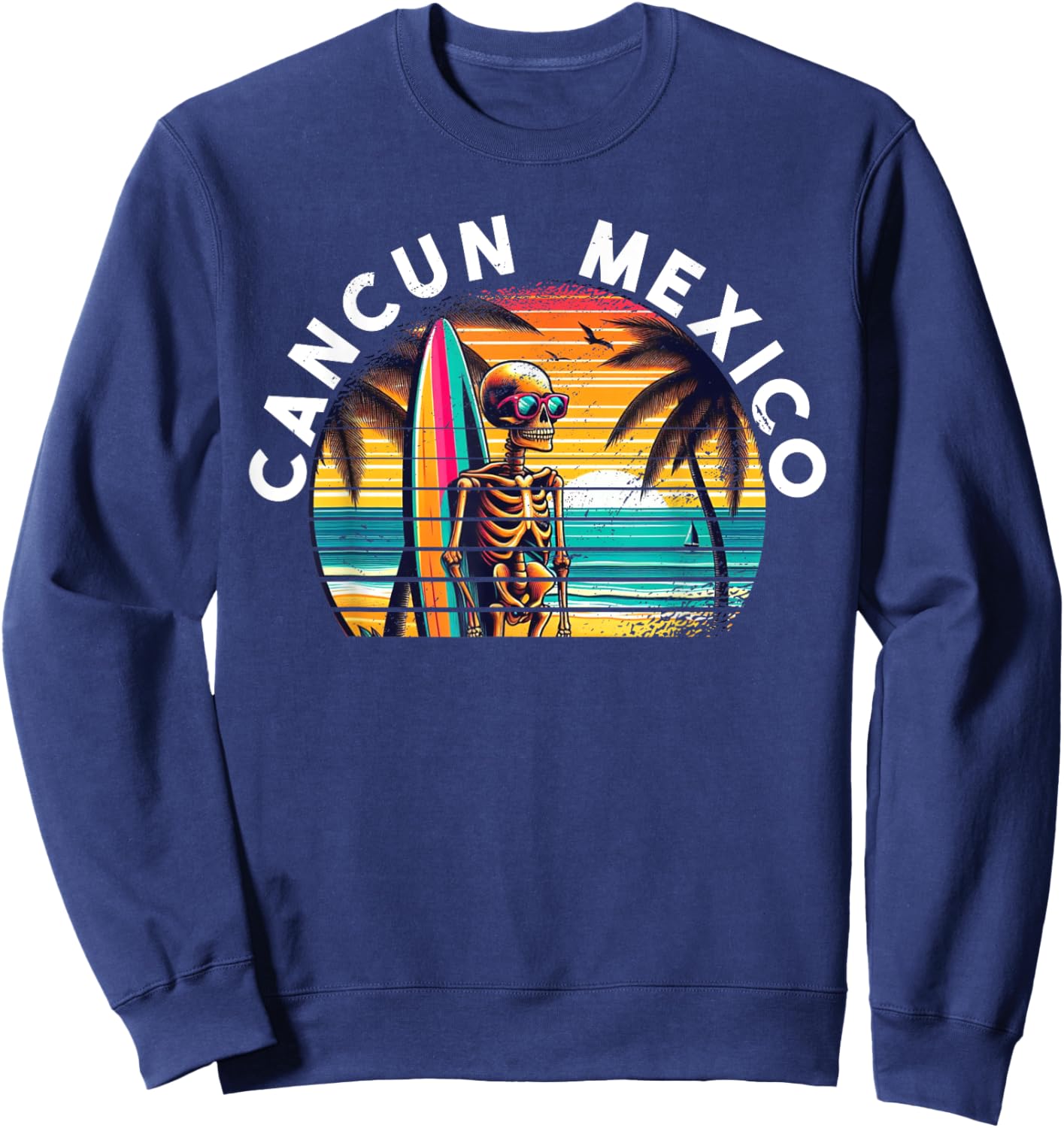 Cancun Mexico Vintage Skull Surf Cancun Sweatshirt - Sweatshirt | Navy