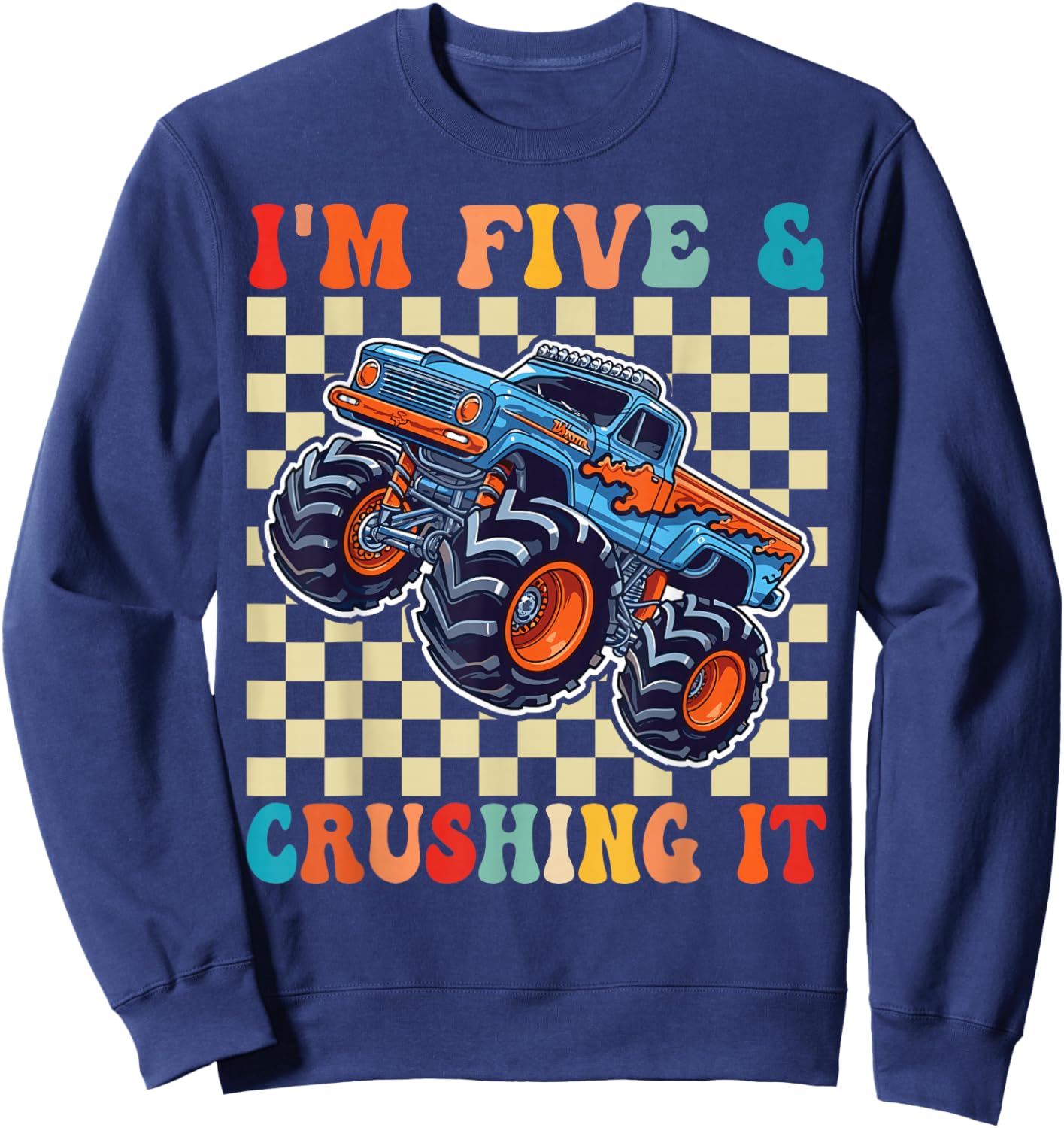 Birthday Monster Truck 5 Year Old Boys 5th Birthday Party Sweatshirt - Sweatshirt | Navy