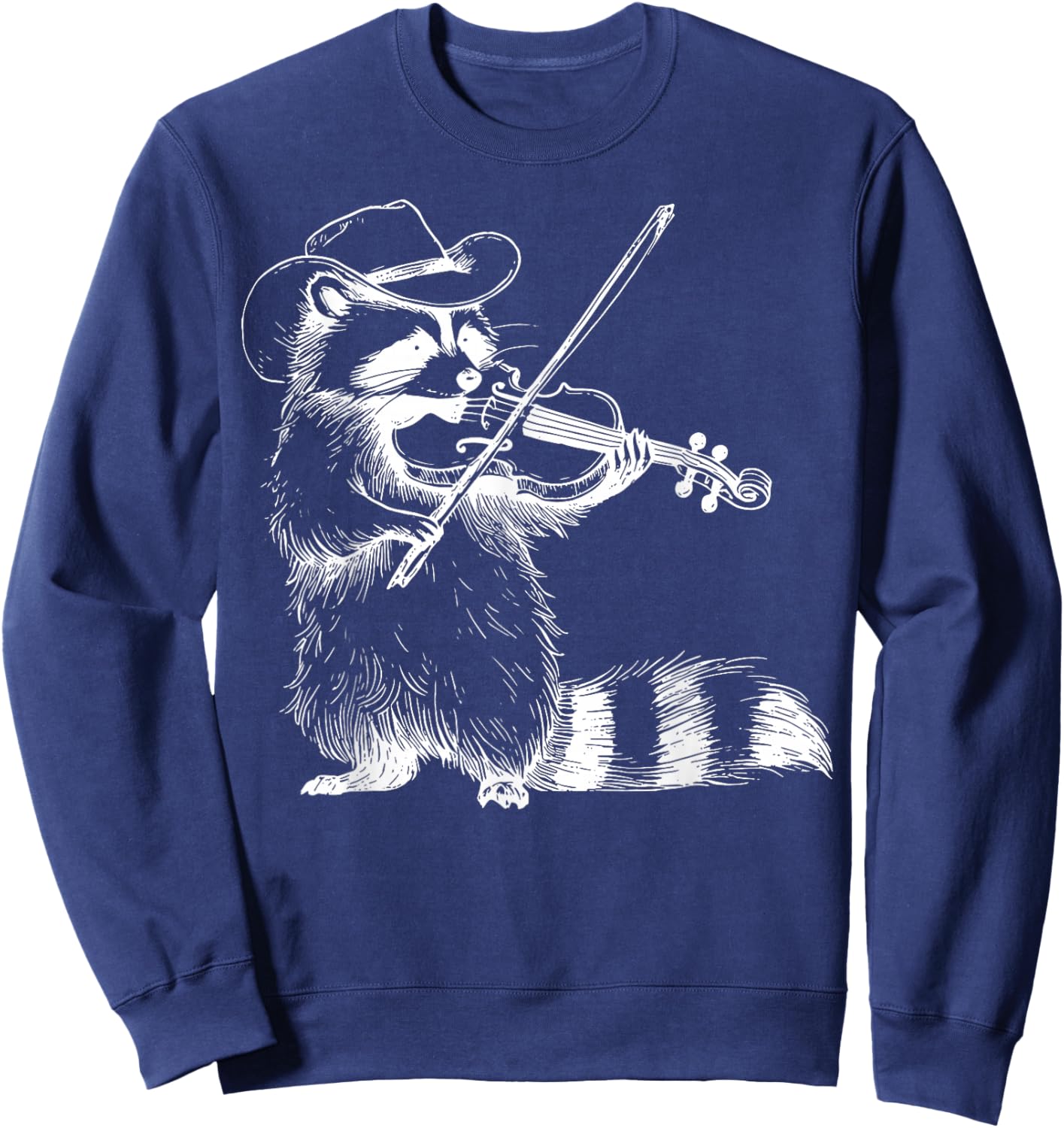 Vintage Cowboy Raccoon Playing Fiddle Violin Animal Musician Sweatshirt - Sweatshirt | Navy