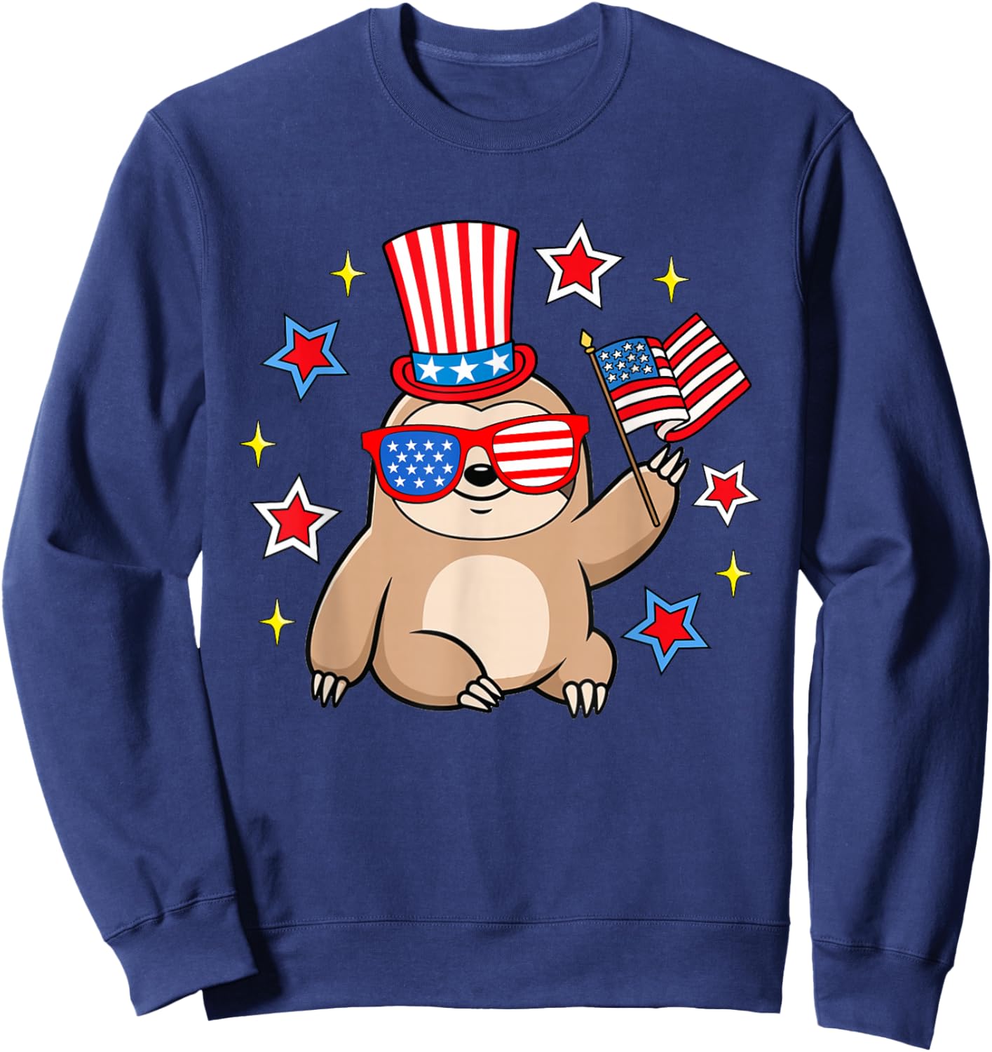 Cute Sloth American Flag Patriotic Funny 4th of July Sweatshirt - Sweatshirt | Navy
