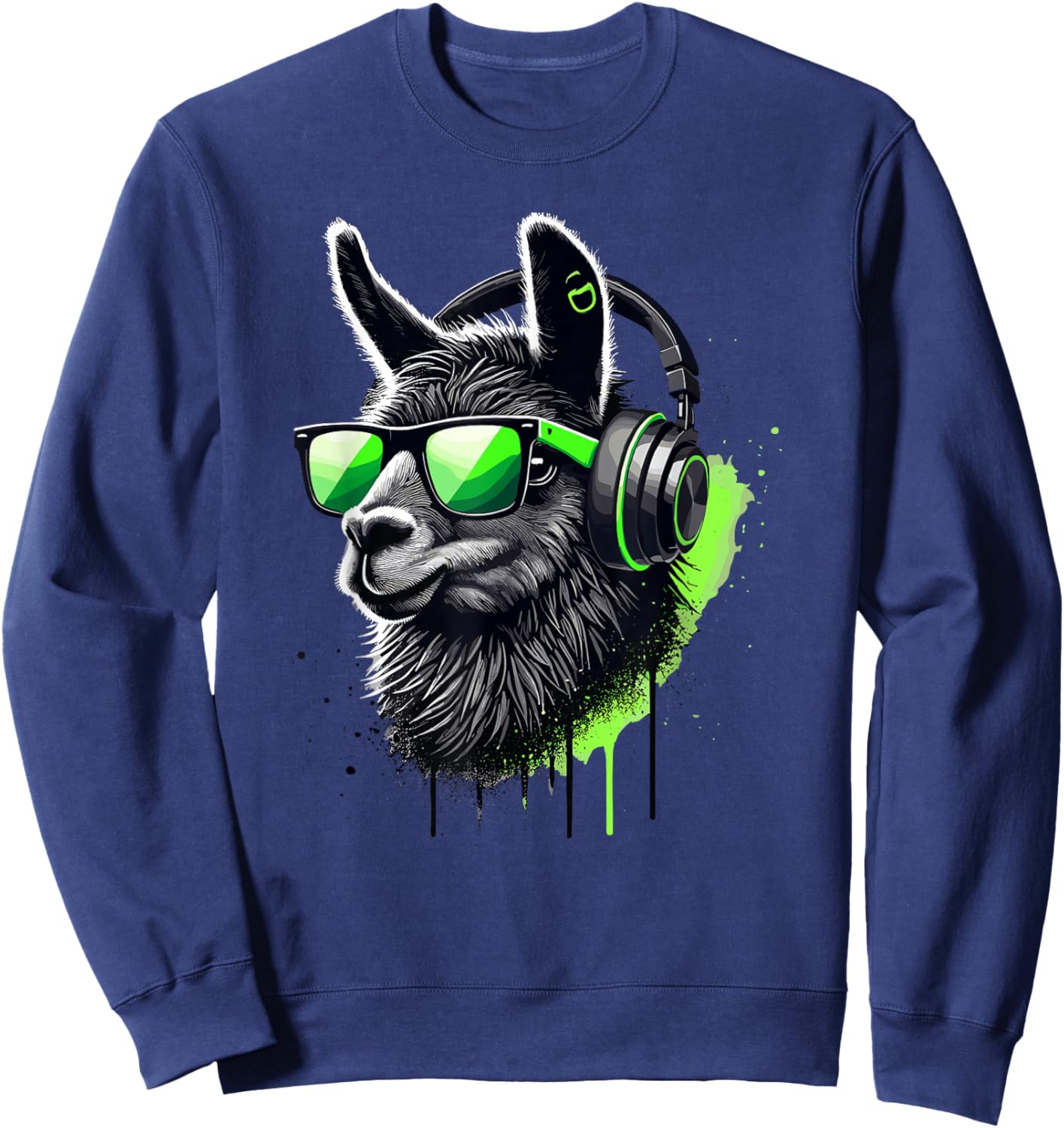 Lama Sunglasses Headphones Alpaca Lamas Sweatshirt - Sweatshirt | Navy