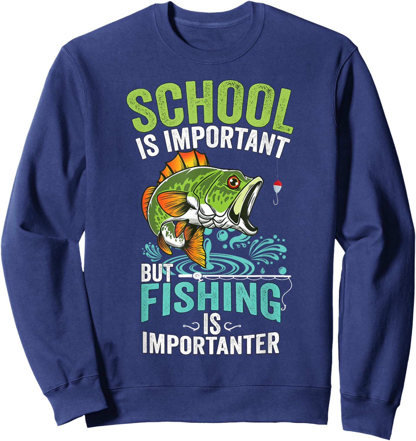 Funny Fishing For Boys Kids Fish Saying Bass Fisherman Sweatshirt - Sweatshirt | Navy