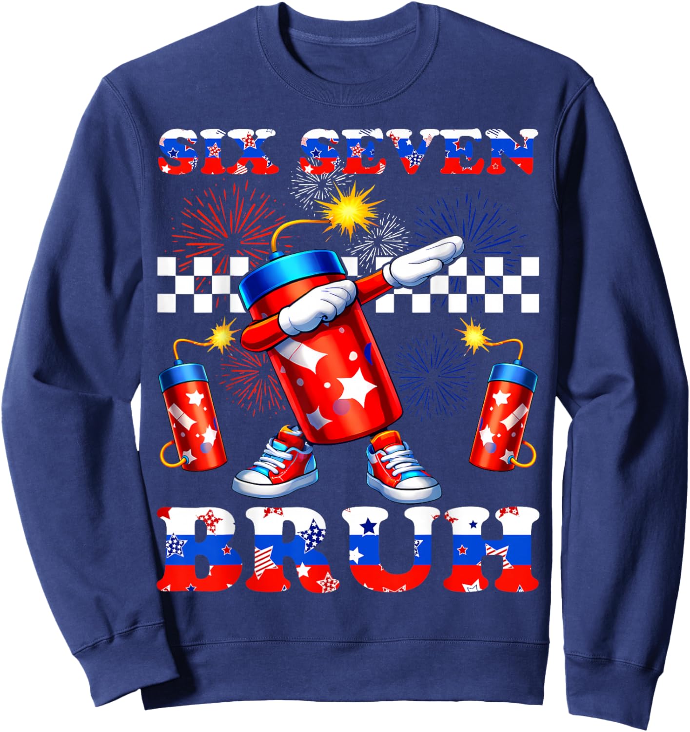 4th of July Six Seven Bruh Firecracker Dabbing 67 Meme Kids Sweatshirt - Sweatshirt | Navy