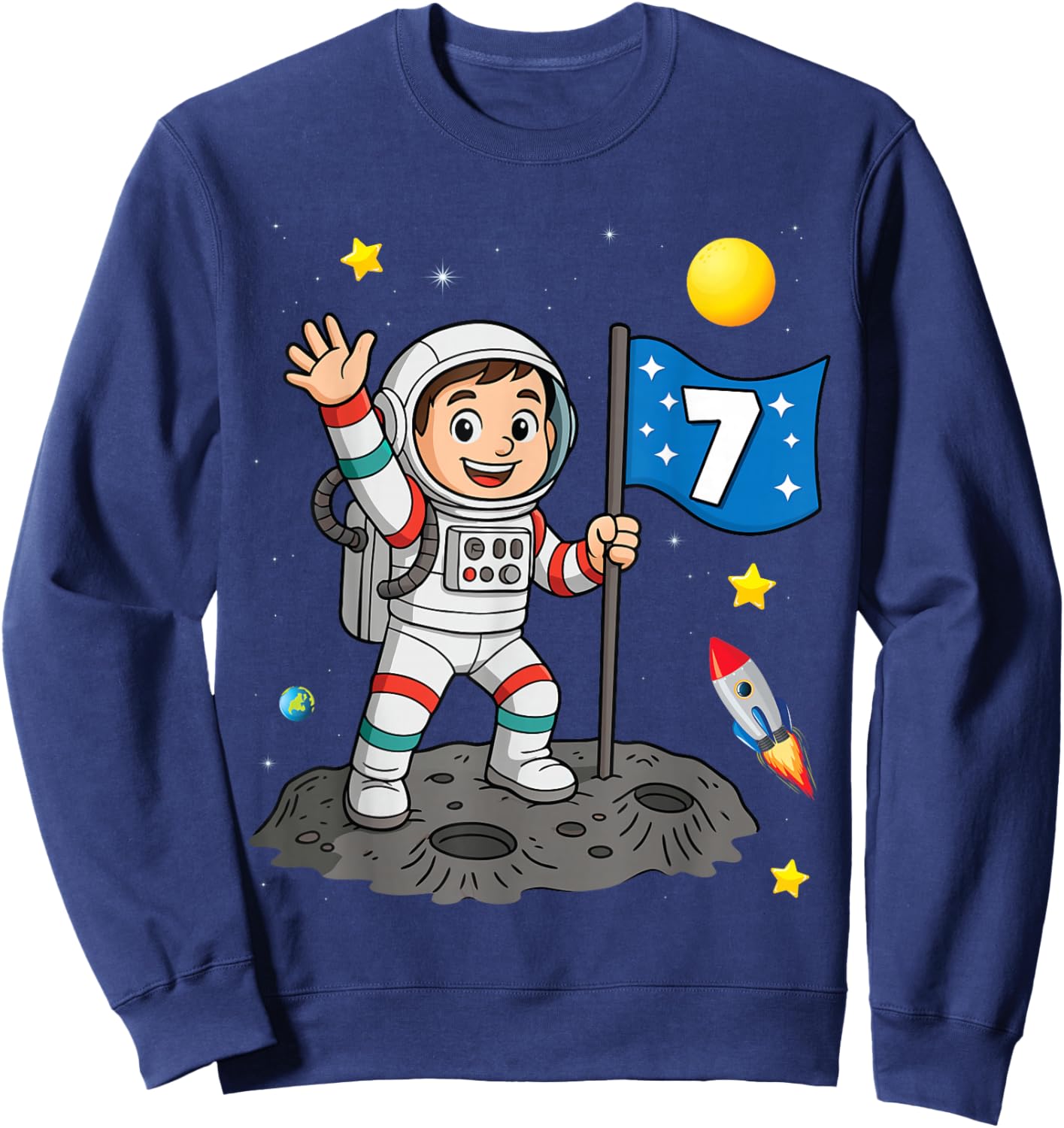 7yr 7th Boys Girls Astronaut Space Birthday 7 Years Old Sweatshirt - Sweatshirt | Navy